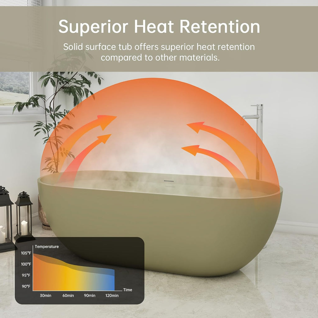 69'' Free Standing Tub, Stone Resin Freestanding Bathtub, Soaking Tubs with Overflow and Pop-up Drain