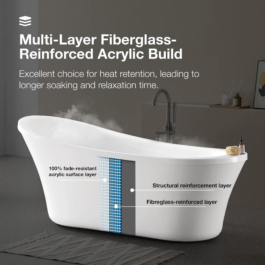 OVE Decors Skylar 34.25-in W x 71-in L Gloss White Acrylic Oval In Rectangle Front Center Drain