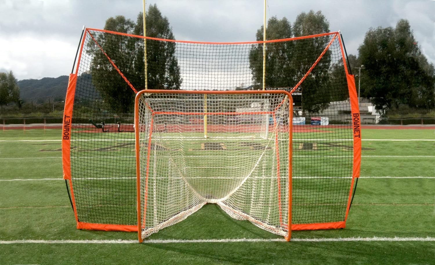 Bownet Portable Lacrosse Backstop Net 12' x 9' – Halo Goal Barrier & Shooting Trainer with Frame, E.A.S. Technology, Indoor/Outdoor Folding Practice Net, Carry Bag Included