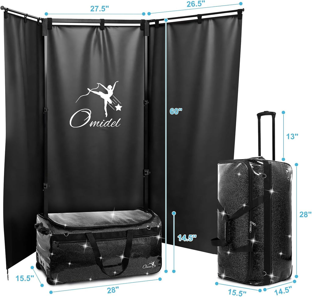 Dance Bag with Garment Rack and Curtain | 28' Sparkling Dance Competition Duffle Bag with Rack & Wheels | Upgraded Stable System | Ideal Rolling Dance Suitcase for Dancer Cheerleader Gymnast Traveler
