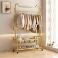 Heavy-Duty Clothes Rack,Garment Rack With Storage Shelves And Coat/Hat Hooks,Hanging Racks For Clothes With Wheels,Freestanding Rolling Clothing Organizer For Bedroom Storage(Gold,80cm(31.5in))