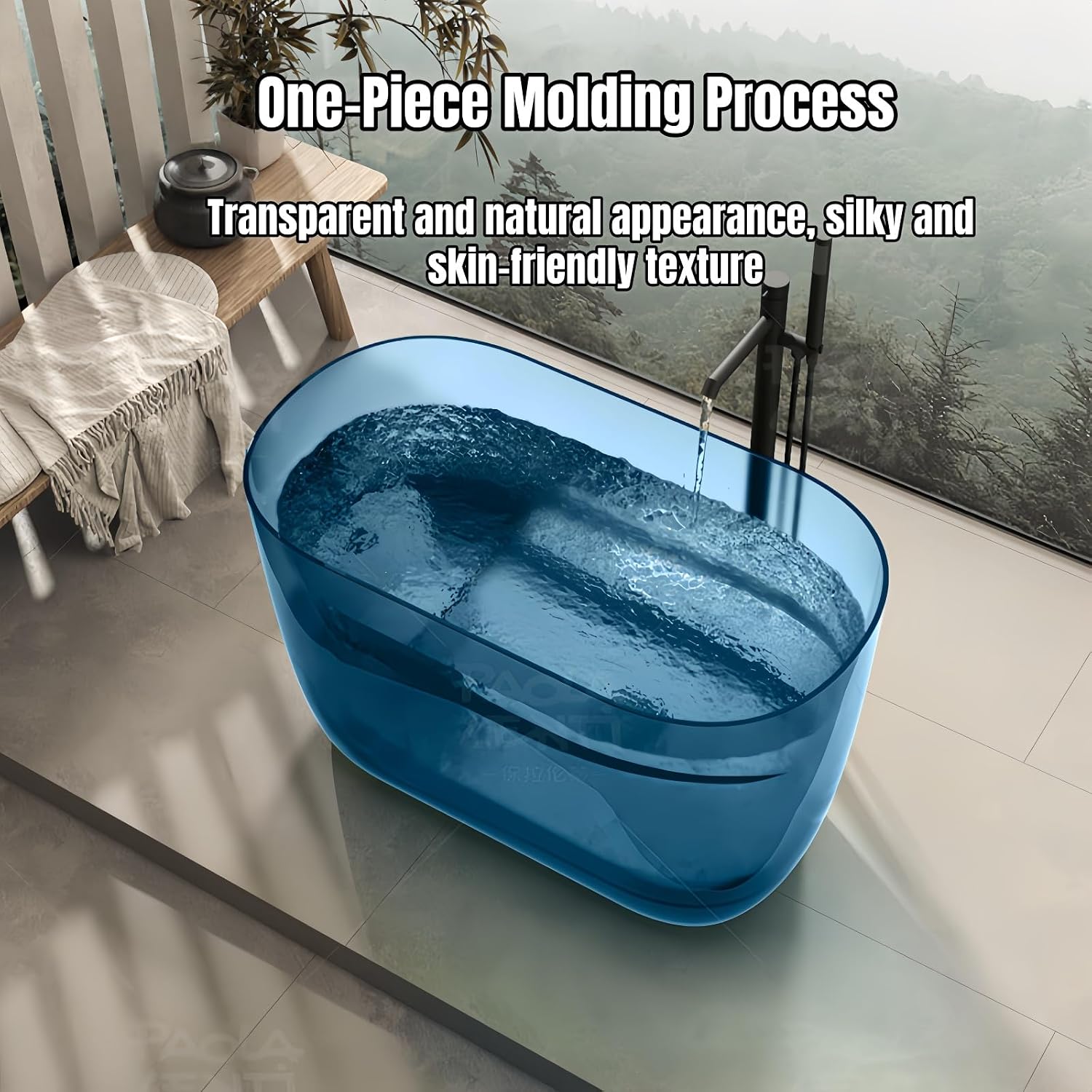 36' Edeyeu Oval Freestanding Bathtub - Compact Small Bathtub Soaker Tub with Natural Resin Design, Durable Stand Alone Tub for Spa-Like Soaking Experience, with Drain Blue