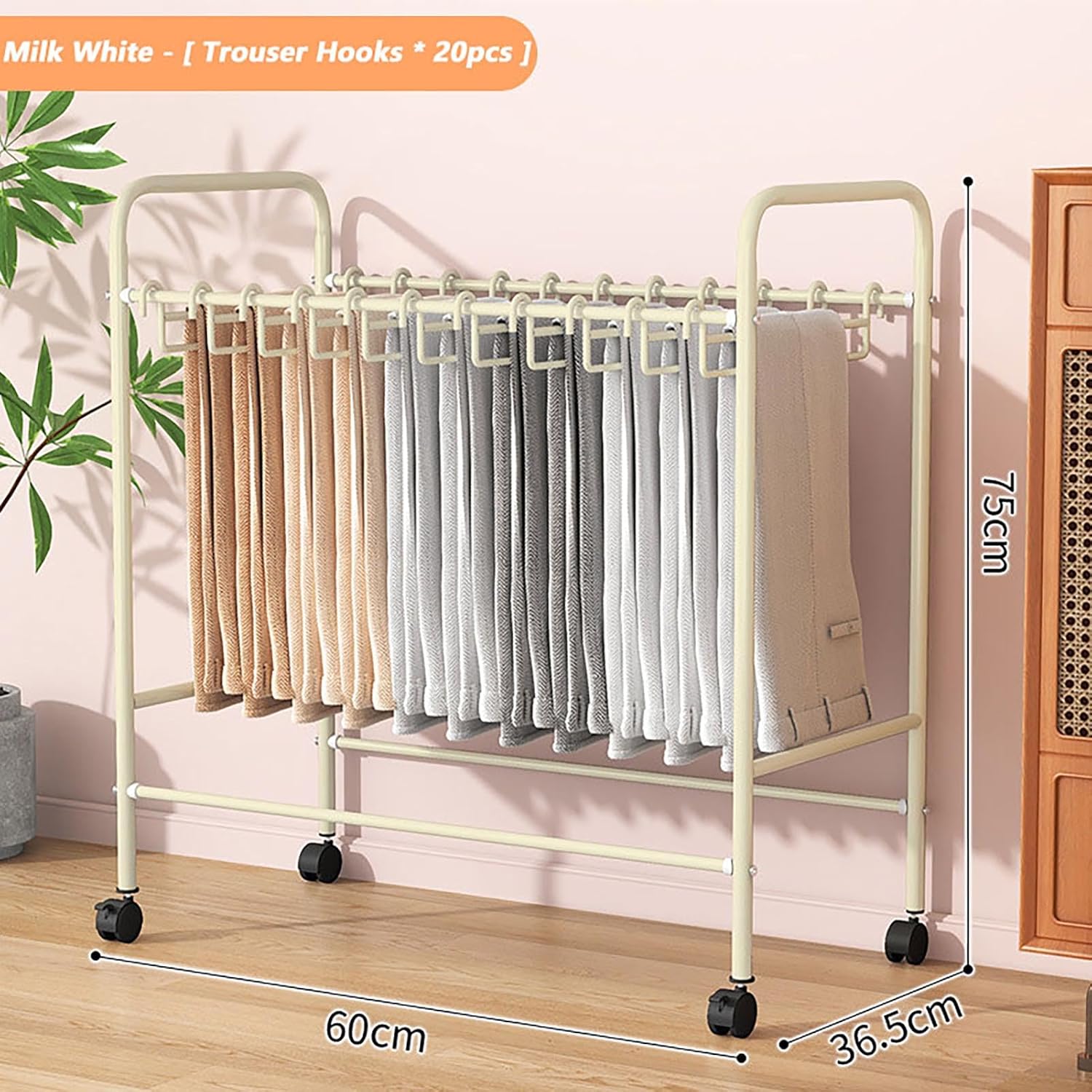 Mobile Metal Garment Rack with Wheels – Space-Saving Floor Standing Pants Organizer & Closet Shelf for Efficient Storage & Easy Mobility
