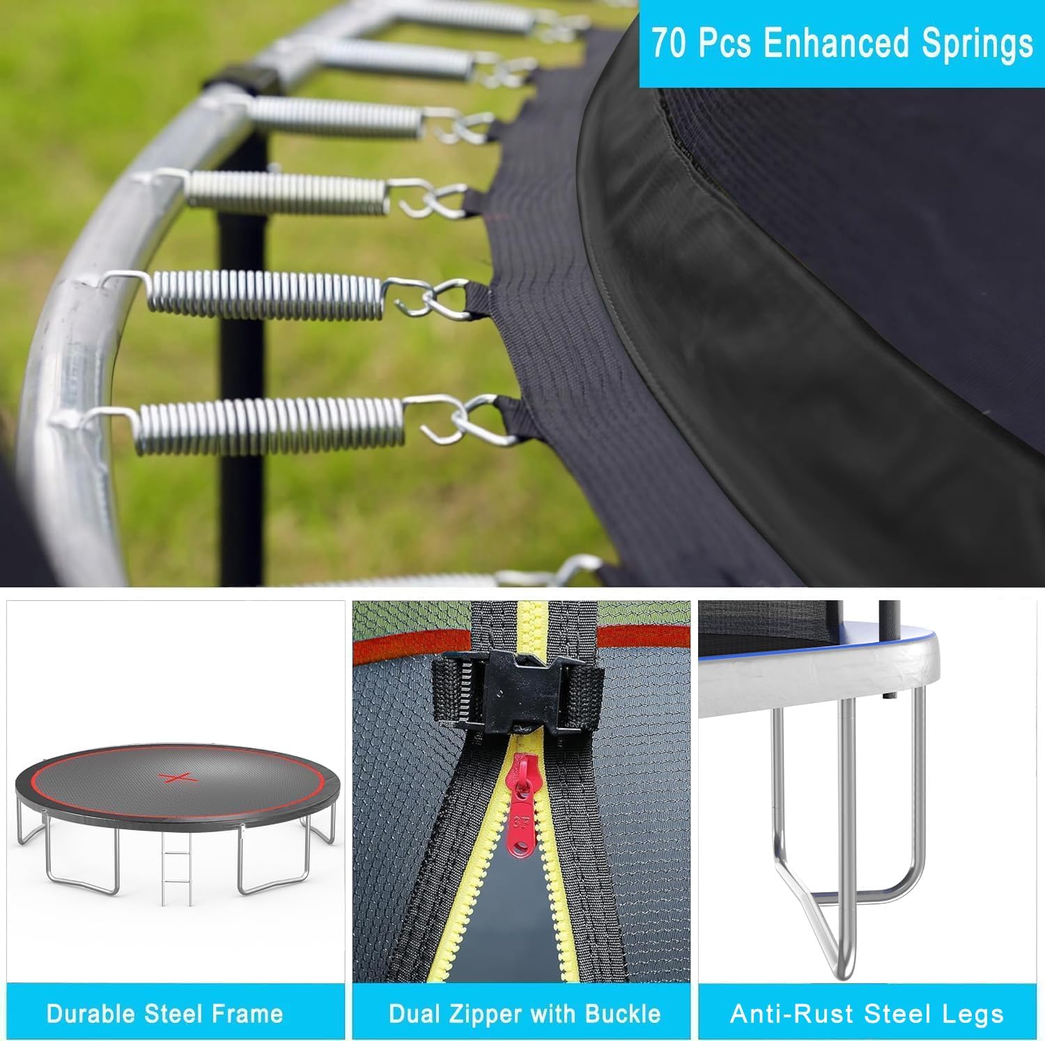 1500LBS 16FT 15FT 14FT 12 FT 10FT 8FT Tranpoline for Kids and Adults with Sprinkler, Lights with Music Speaker, Socks, Water Ball, Heavy Duty Outdoor Tranpoline with Net Enclosure and Ladder