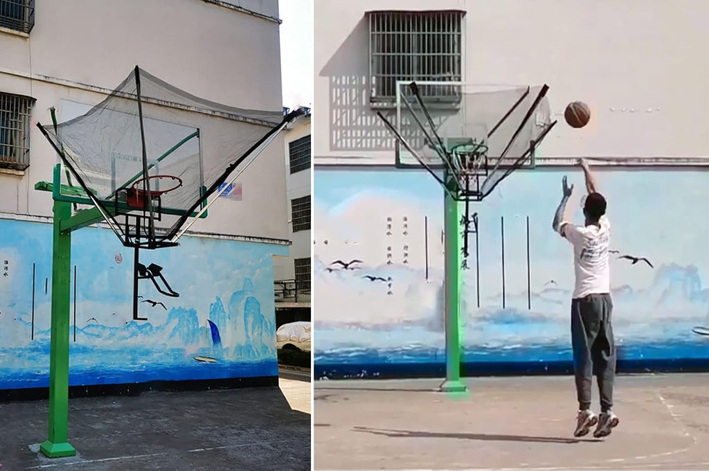 Basketball Shot Returner Hanging Basketball Return Net Rebounder, Metal Basketball Shooting Trainer Equipment with Storage Bag, Rotatable Portable Ball Return System