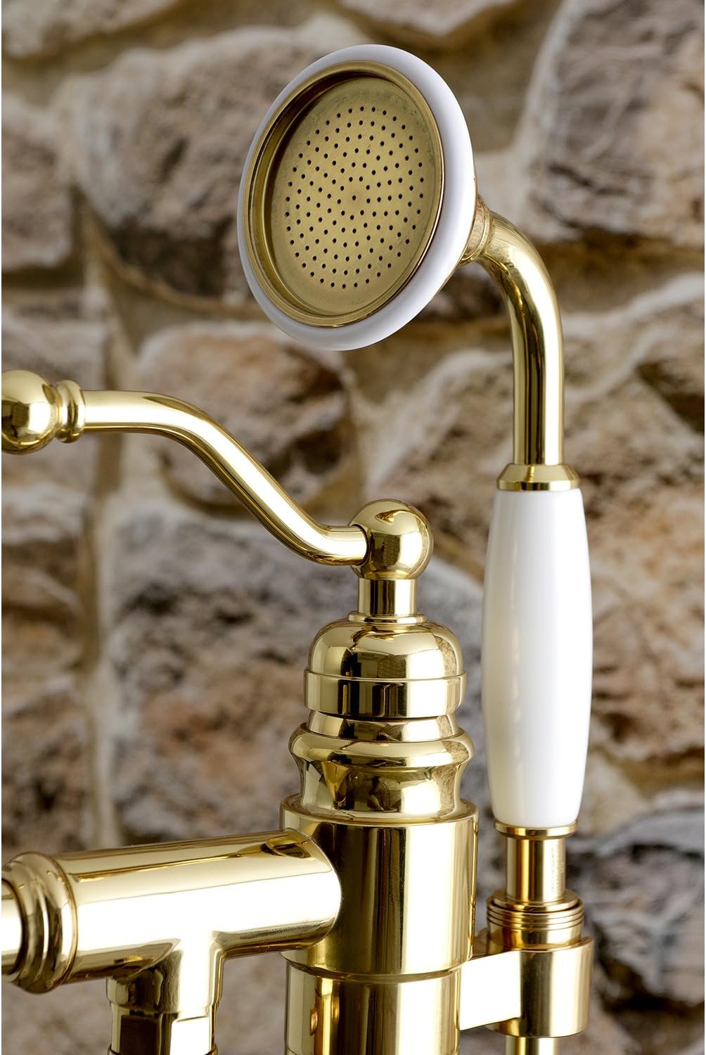 Kingston Brass KS7132ABL English Country Freestanding Tub Faucet with Hand Shower, Polished Brass