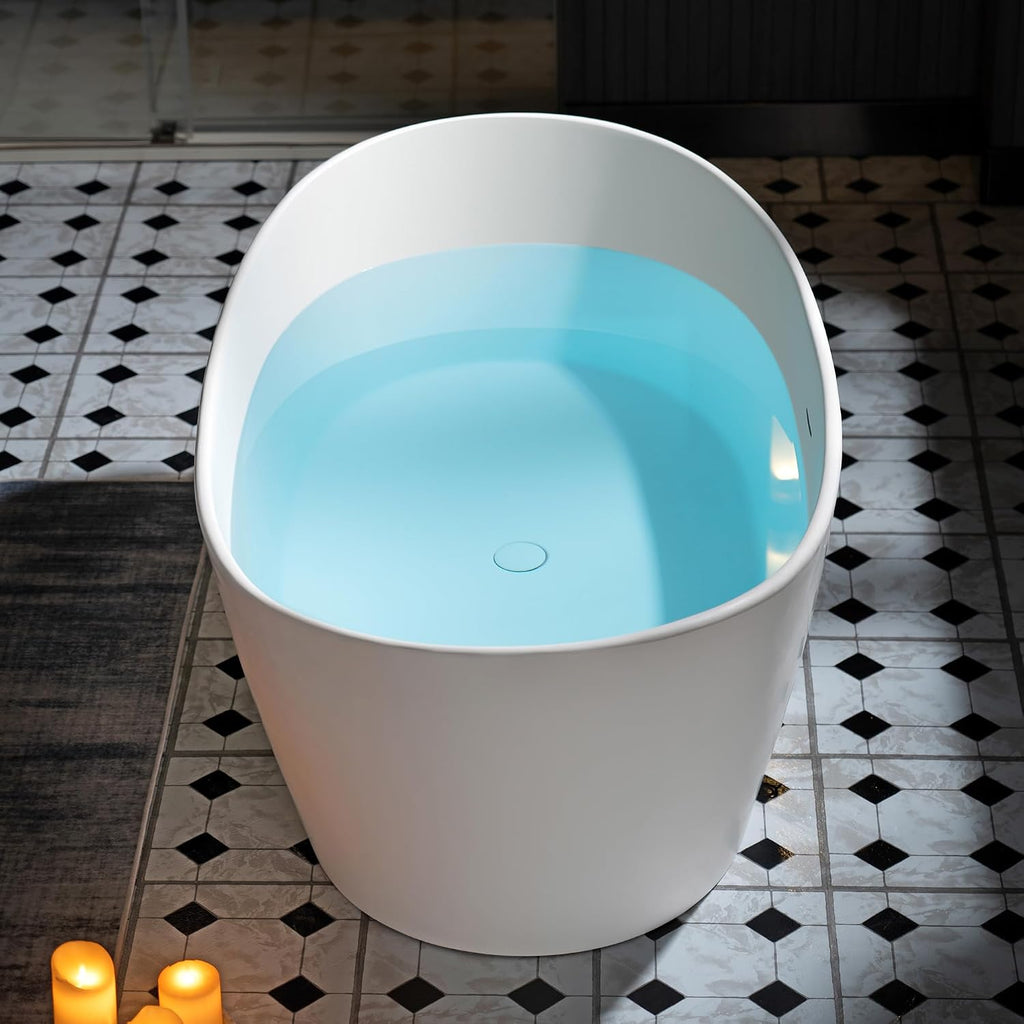 WOODBRIDGE 59 in. x 33.5 in. Stone Resin Luxury Contemporary Solid Surface Freestanding Bathtub in Matte White