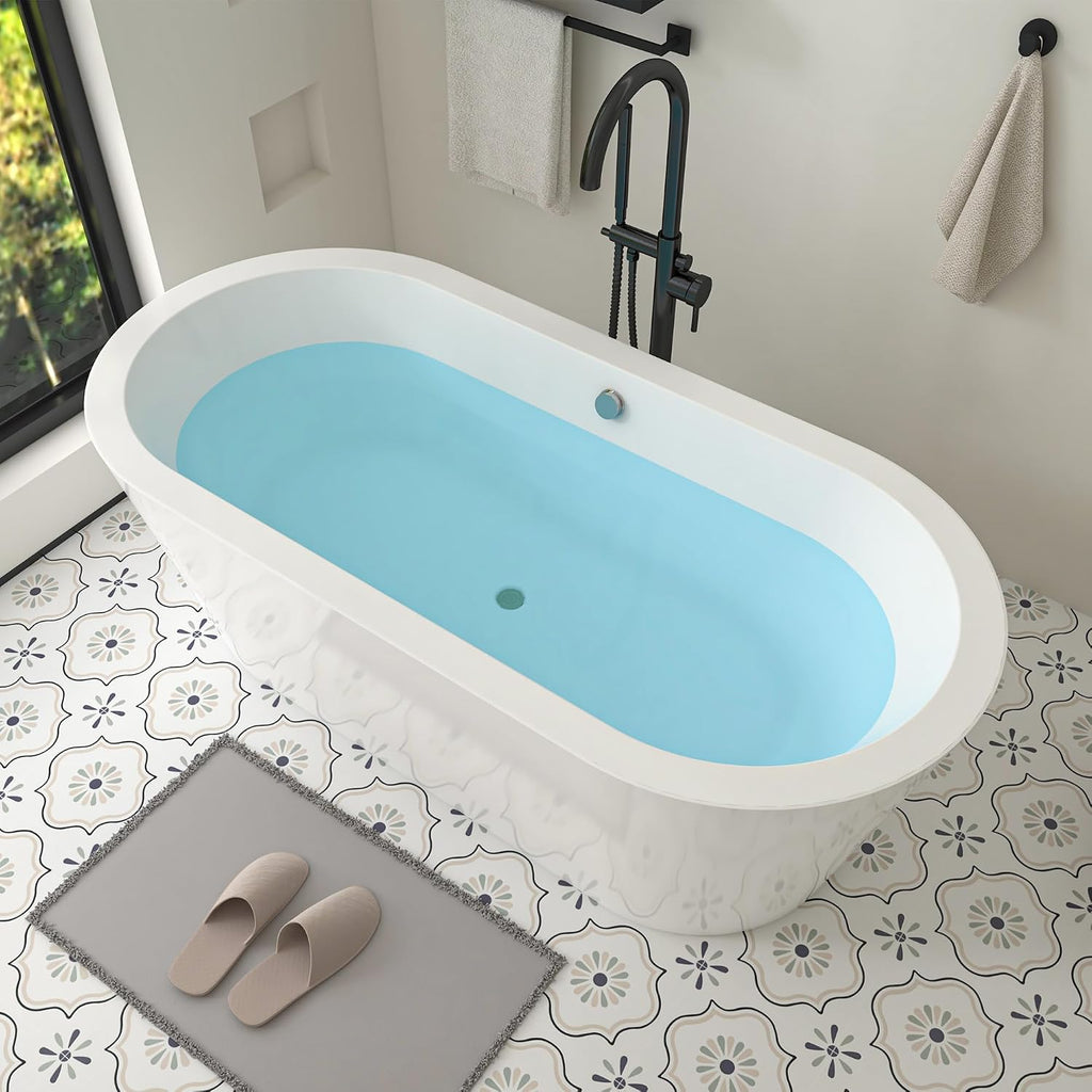 HomeBeyond 68 Inch White Freestanding Bathtub | Acrylic Free Standing Soaking Tub, Morden Bathroom Stand Alone Tub Suitable for 1-2 Person Bathing