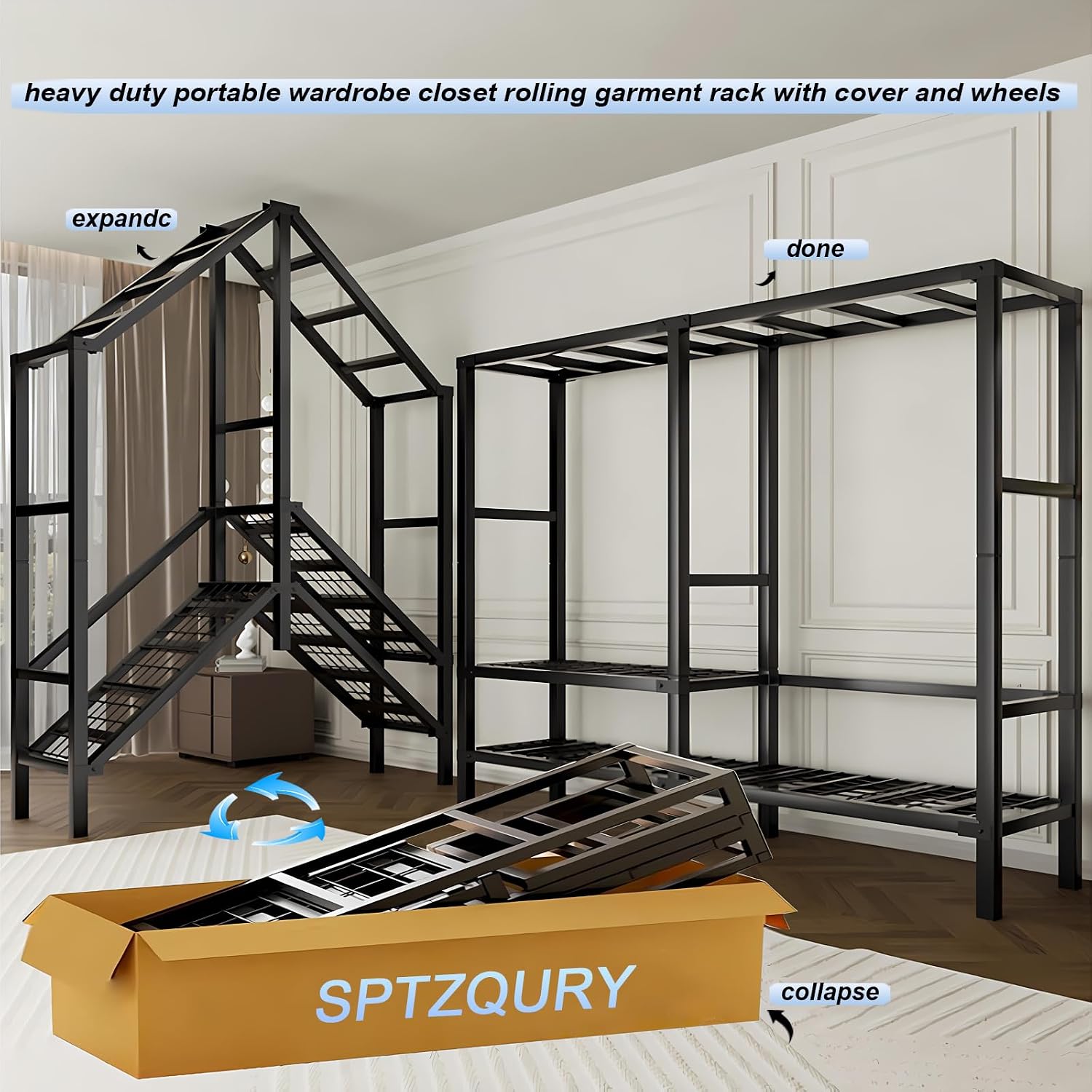 Heavy Duty Rolling Covered Metal Garment Rack with Lockable Wheels and Door, Load 2000lbs, Portable Closets for Hanging Clothes, Large Capacity 360°Enclosed Clothing Racks (B, 79.9in/203cm)