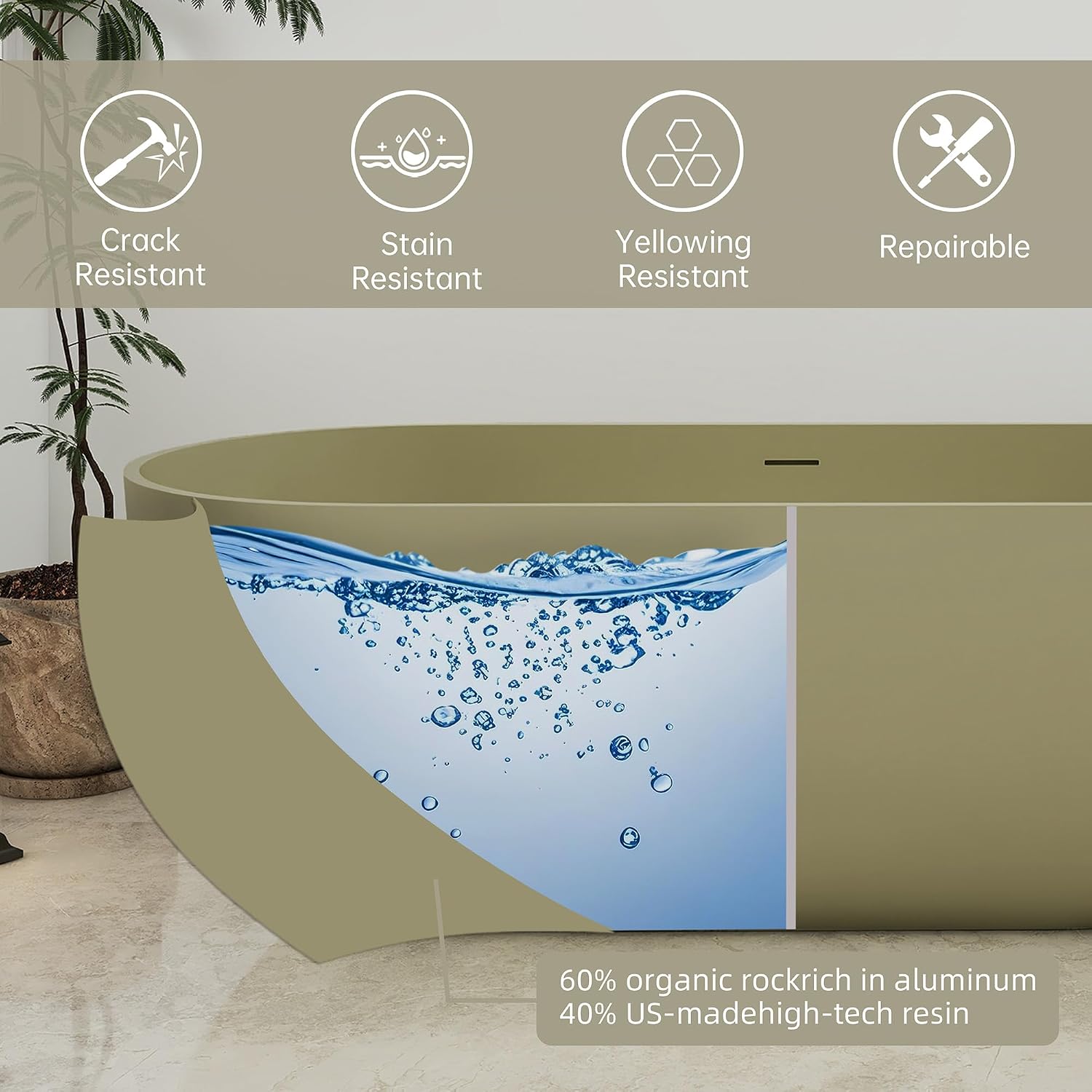 69'' Free Standing Tub, Stone Resin Freestanding Bathtub, Soaking Tubs with Overflow and Pop-up Drain