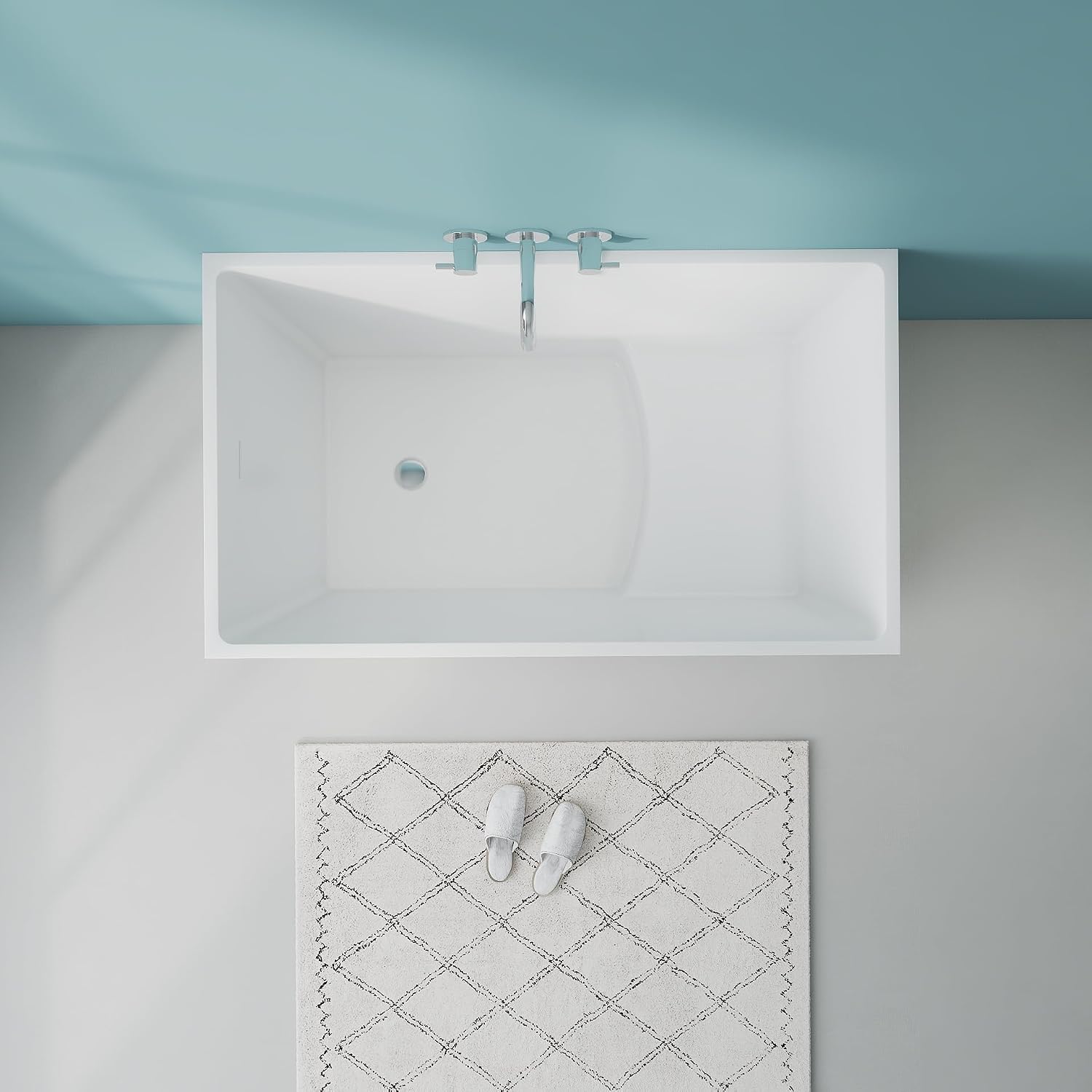 47' Modern Acrylic Free Standing Bathtub With Seat | Unique White Deep Square Soaking Tub with Overflow and CUPC Drain