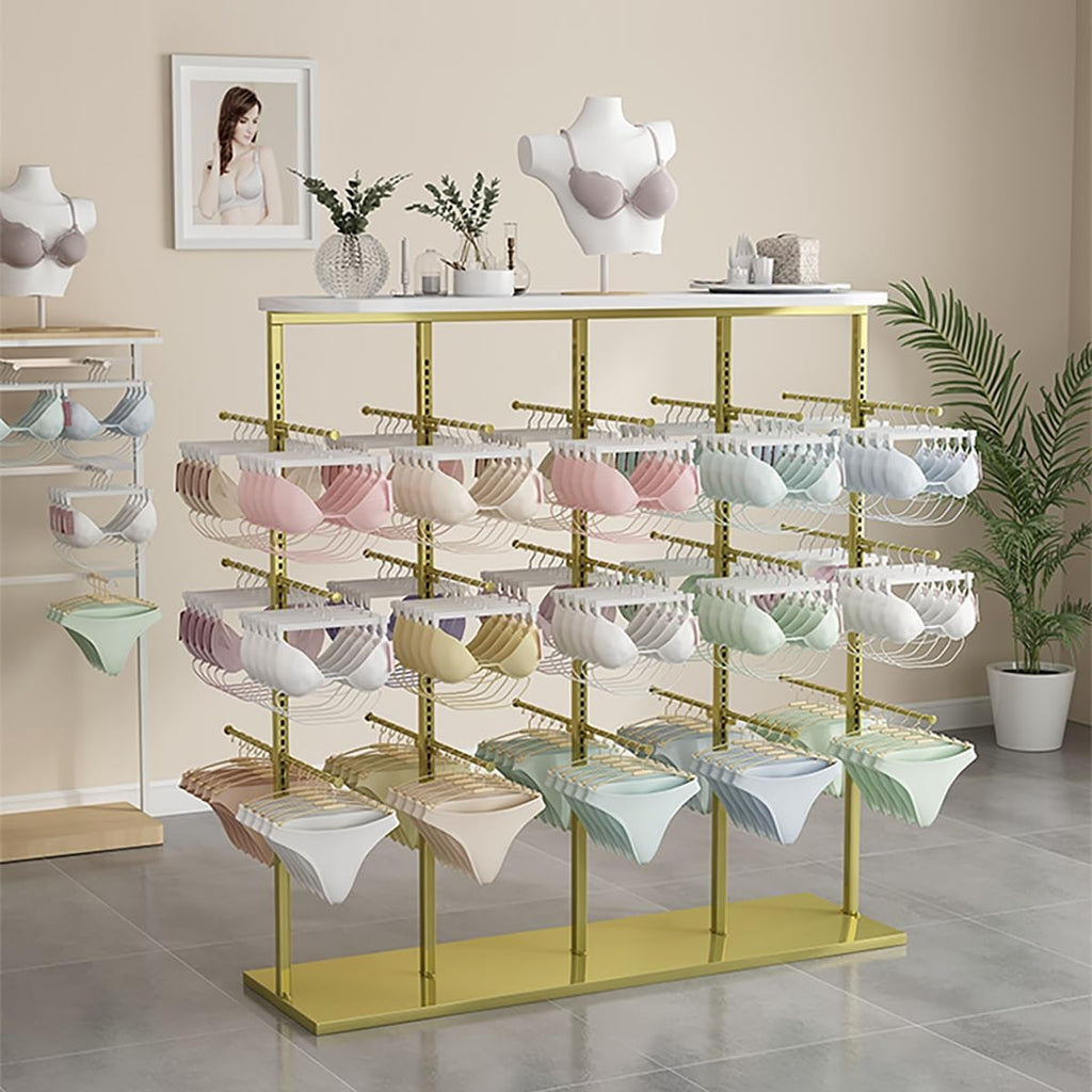 Metals Underwear Display Rack Stand,Underwear Display Stands,Clothing Store Garment Rack Lingerie Display Stand,Commercial Shelves,Freestanding Clothing Store Storage Shelf(Gold,100cm/39.3in)