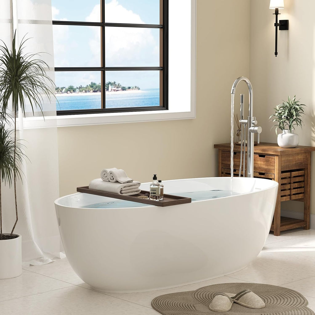 HAWKROWN Freestanding Bathtub Faucet, Floor Mount Bathtub Faucet with 2 Water Outlet Mode, Swivel Gooseneck Spout with Hand Shower, Brass Single Handle Tub filler, Max Flow Rate 7.4 GPM,Brushed Nickel