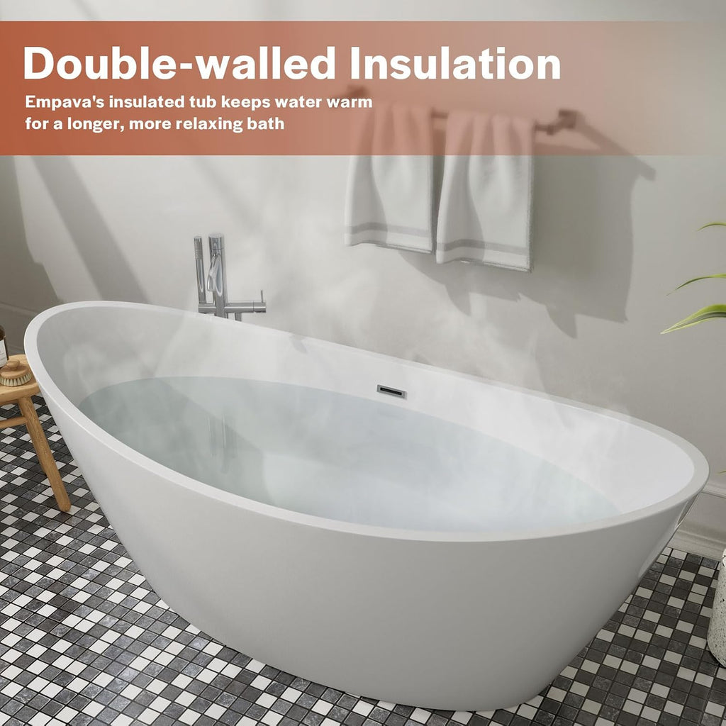 Freestanding Bathtub Acrylic Soaking SPA Modern Stand Alone Bathtubs in White 67 Inch