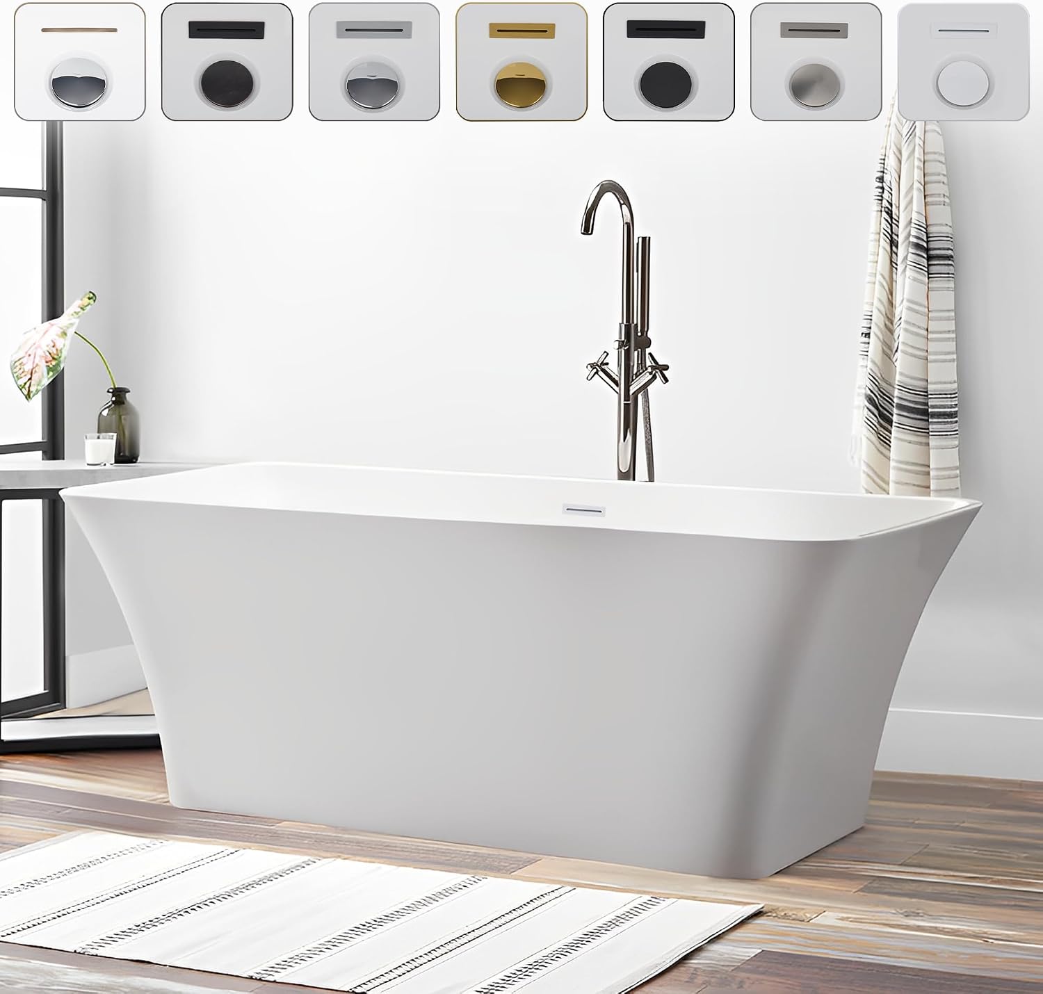 Vanity Art 67 X 29 Inch White Acrylic Freestanding Bathtub | Contemporary Design Soaking Tub with Pop-up Drain and Slotted Overflow Included, UPC Certified VA6820-PW