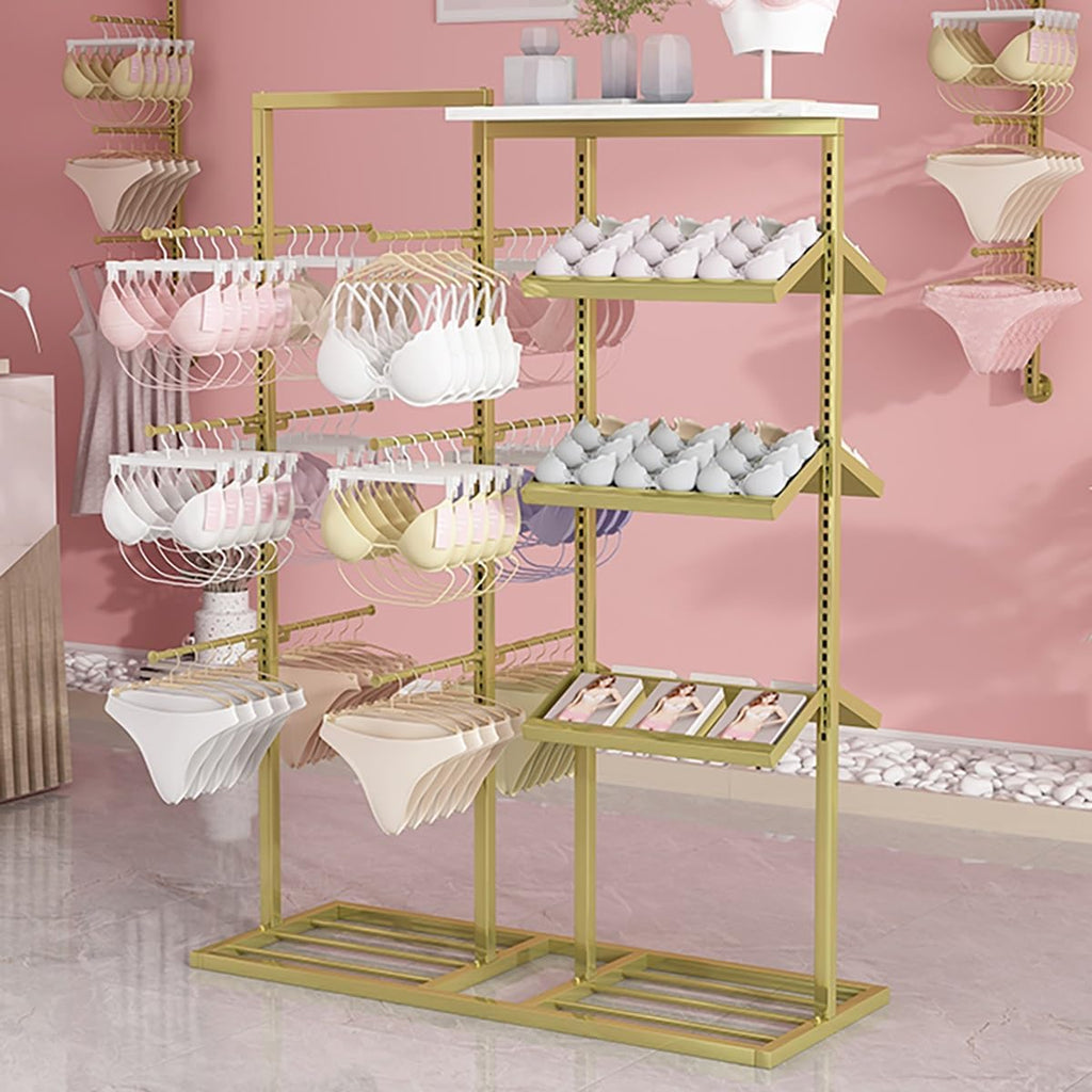 3 Tier Lingerie Garment Rack Retail Clothing Rack,Underwear Display Stands,Freestanding Clothing Store Storage Shelf,Multifunctional Panties Bra Gloves Socks Commercial Shelves(Silver,100cm/39.3in-1)