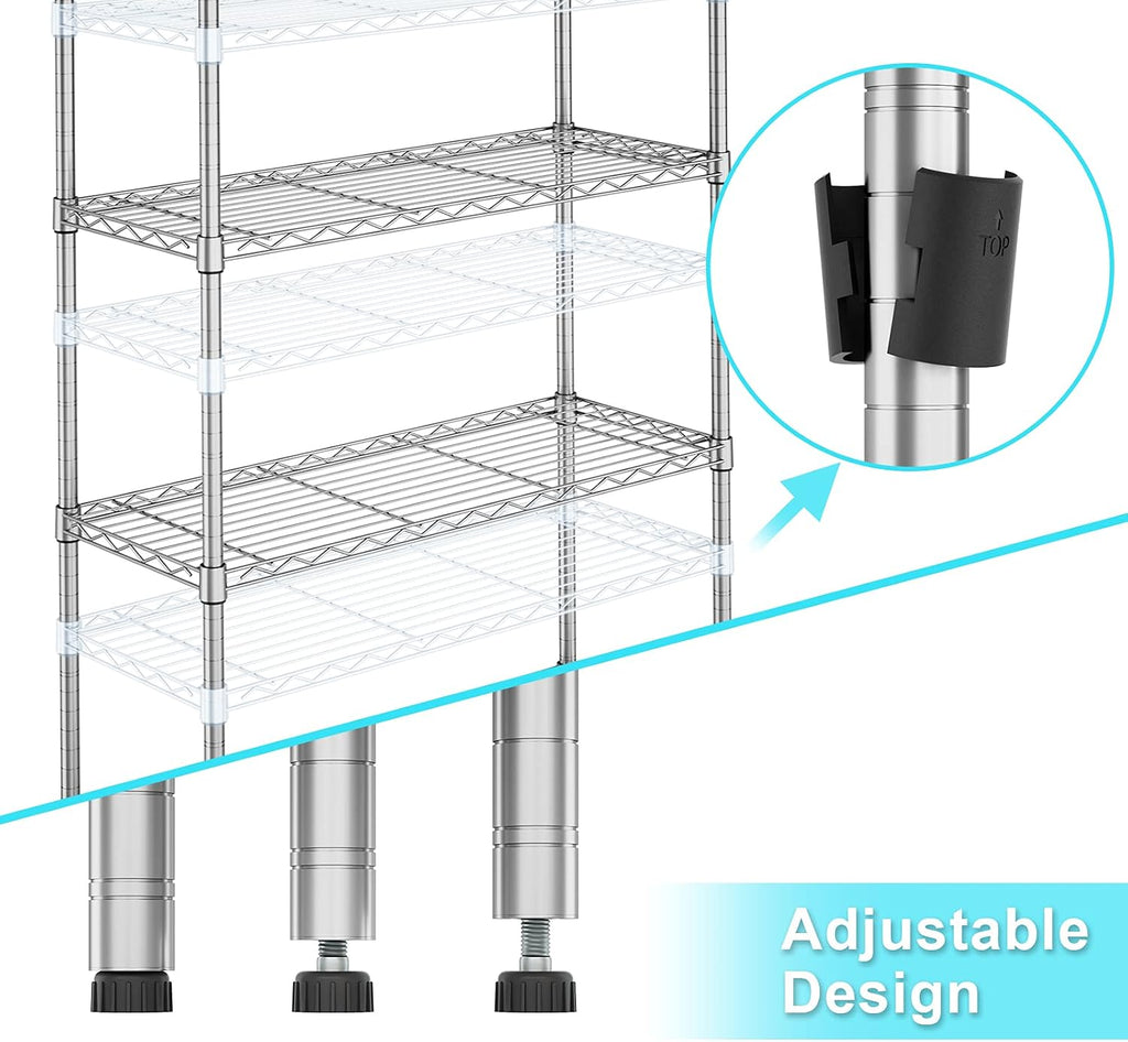 Auslar 5-Shelf Storage Shelves with Casters Heavy Duty 5 Tiers Rolling Cart Utility Racks Adjustable Wire Metal Shelving, 14' x 36' x 76.5', Chrome