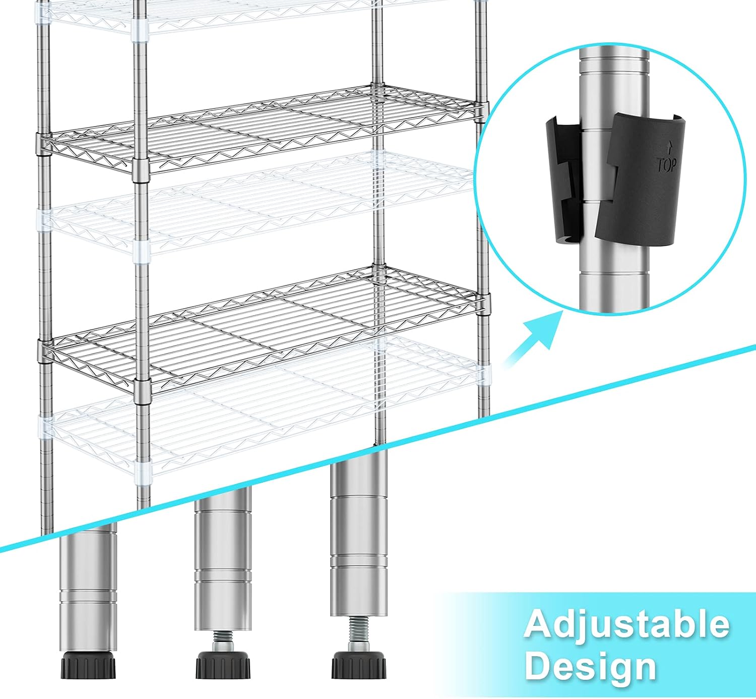 Auslar 5-Shelf Storage Shelves with Casters Heavy Duty 5 Tiers Rolling Cart Utility Racks Adjustable Wire Metal Shelving, 14' x 36' x 76.5', Chrome