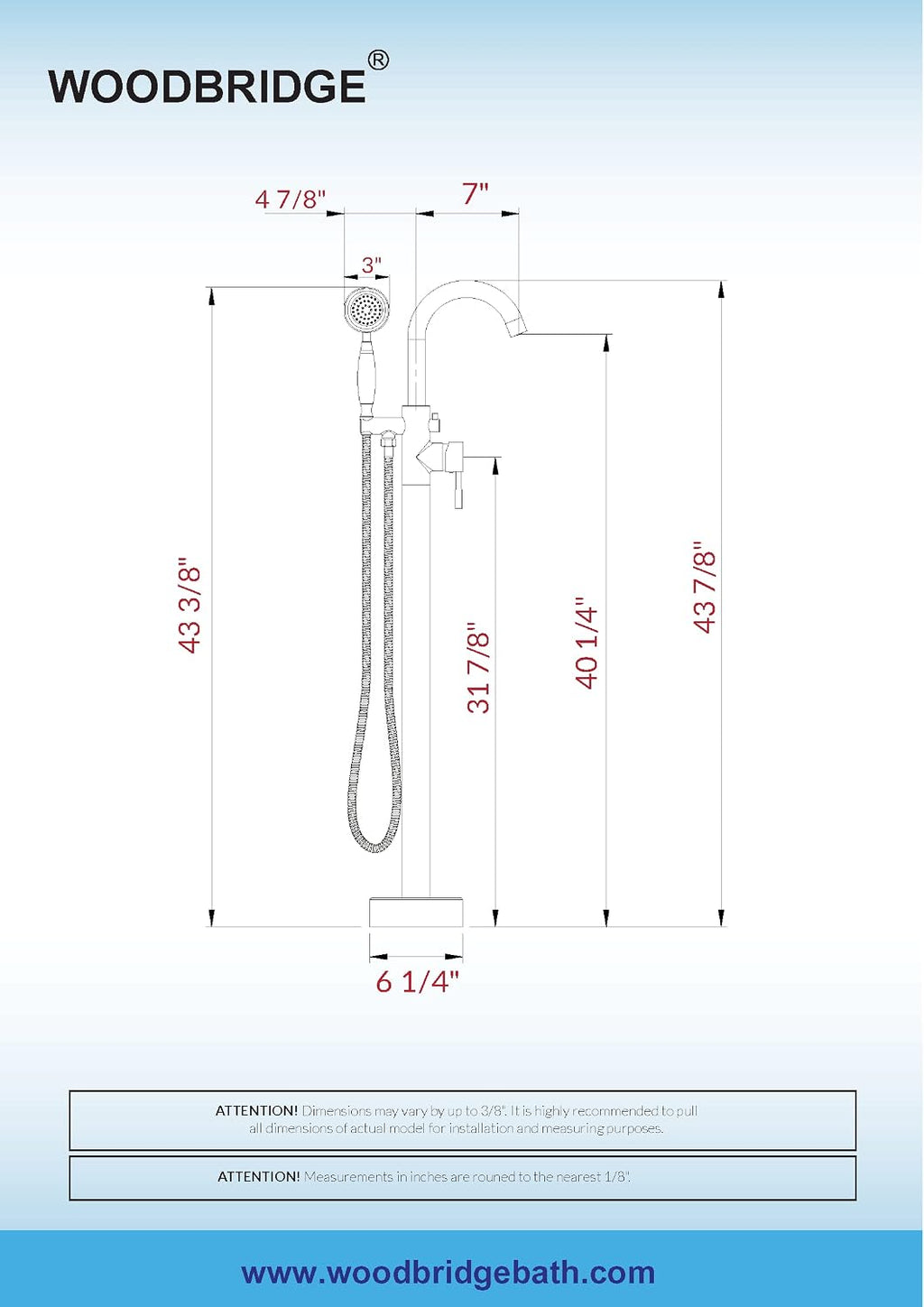 WOODBRIDGE Contemporary Single Handle Floor Mount Freestanding Tub Filler Faucet with Hand Shower in (Brushed Gold) Finish,F0007-BGVT