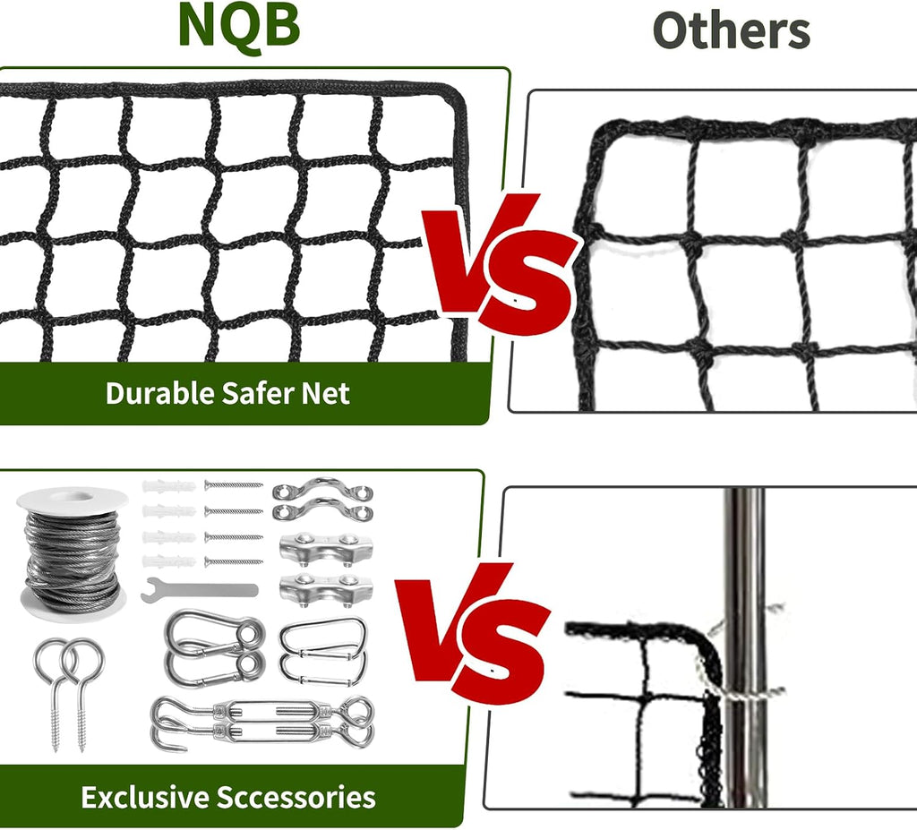 Baseball Net Netting Batting Cage Net Backstop Net - Heavy Duty Nylon Sports Netting with 33FT Rope & Steel Hanging Kit, Multiple Sizes for Backyard Garage Indoor Outdoor Practice