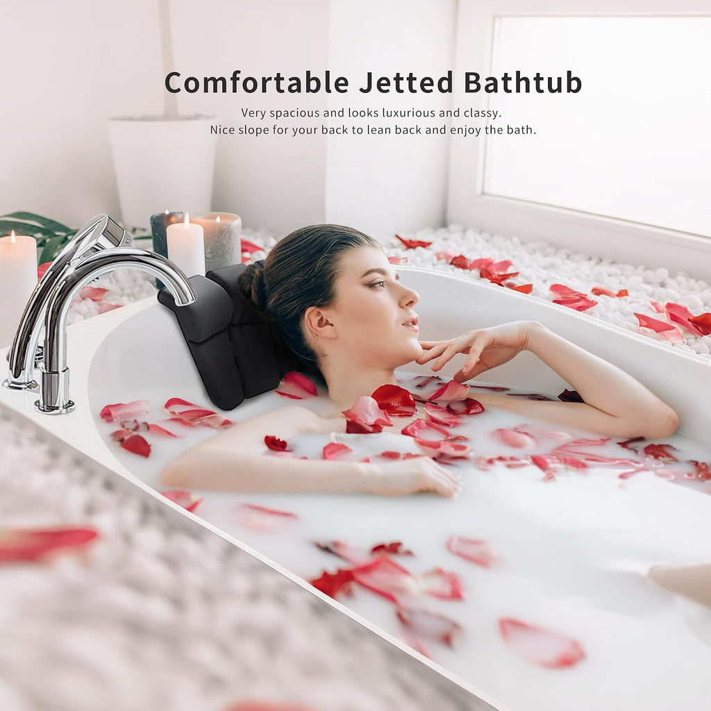 Empava 59 in. Acrylic Freestanding Tub Hydromassage Gracefully Oval Shaped Whirlpool 8 Water Jets Soaking SPA, Double-Ended Massage Bathtub with Two Black Pillow