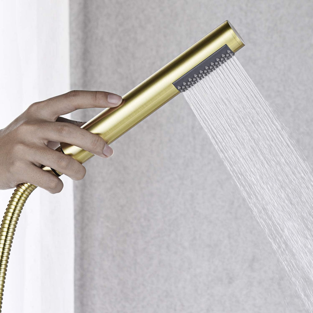 Freestanding Bathtub Faucet Tub Filler Brushed Gold Single Handle Floor Mounted Brass Faucets with Hand Shower