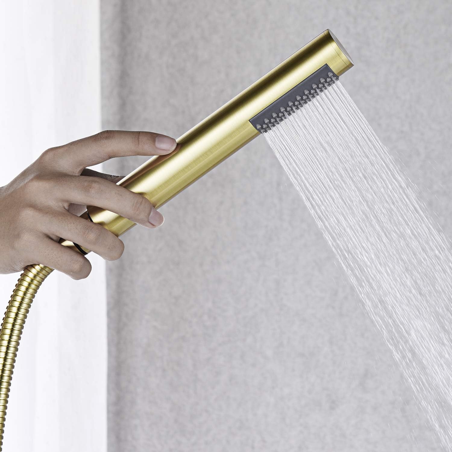 Freestanding Bathtub Faucet Tub Filler Brushed Gold Single Handle Floor Mounted Brass Faucets with Hand Shower