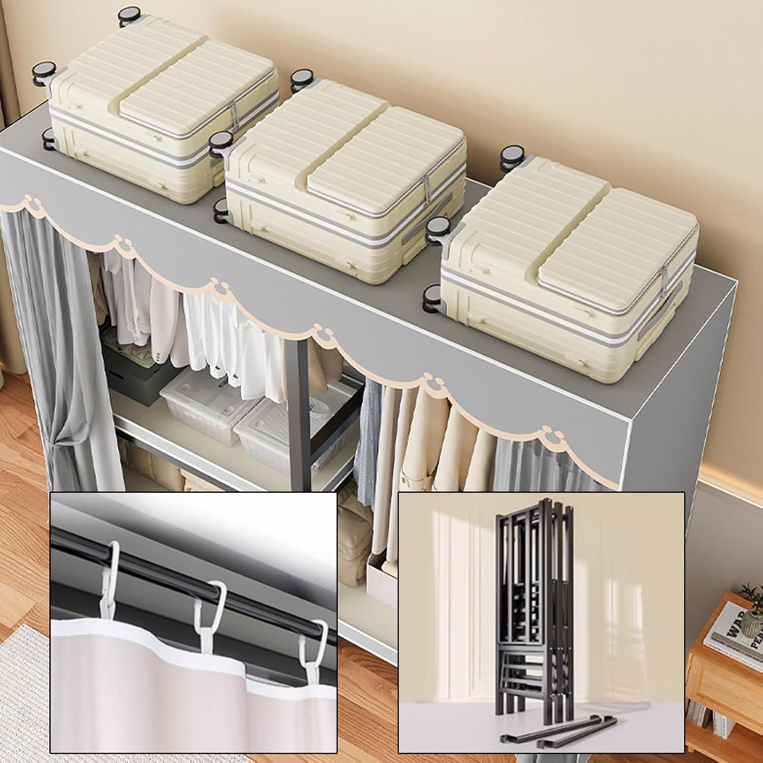 Heavy Duty Portable Closet with Cover Foldable Clothes Rack Armoire Wardrobe Closet Garment Racks(150cm/59in)
