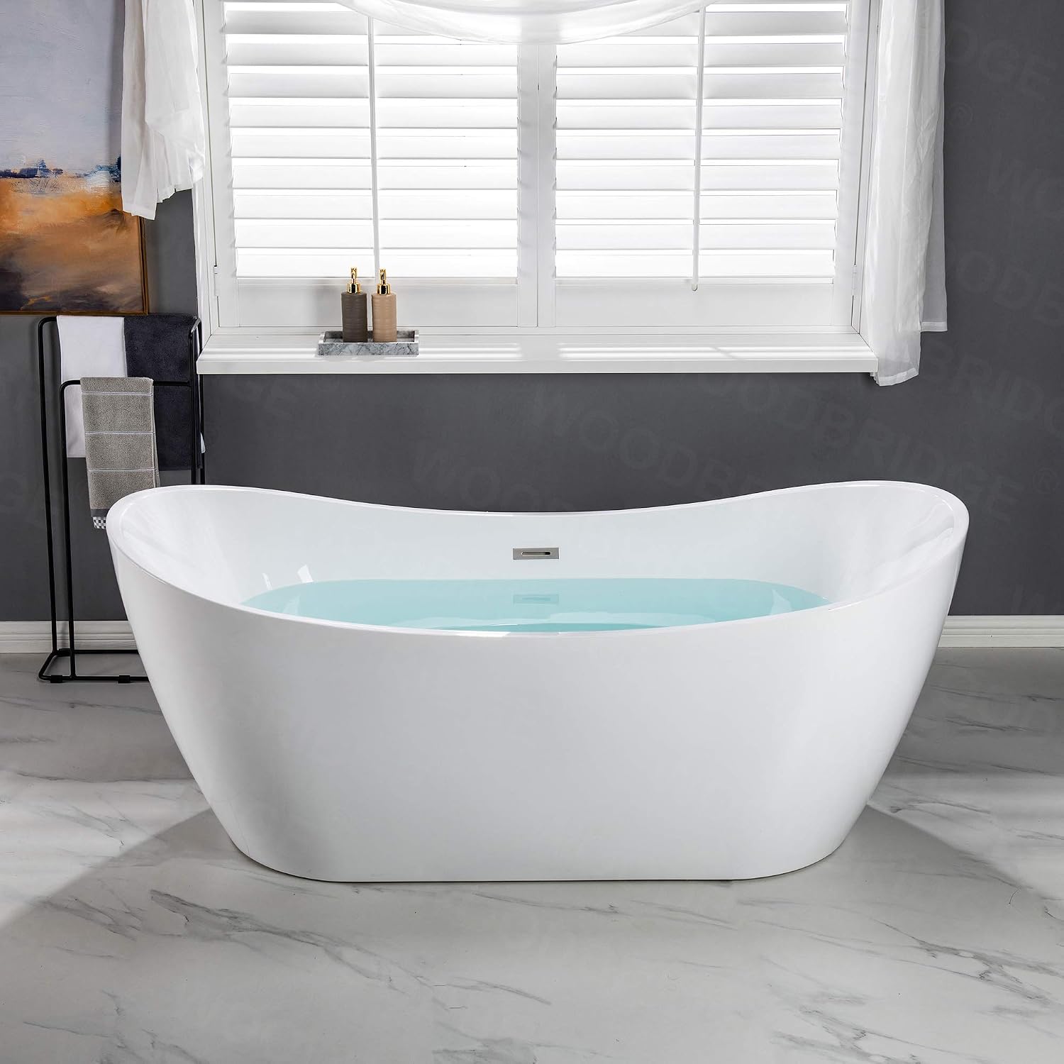WOODBRIDGE 71'Freestanding White Acylic Soaking Bathtub with Chrome Drain and Overflow,B0017-C