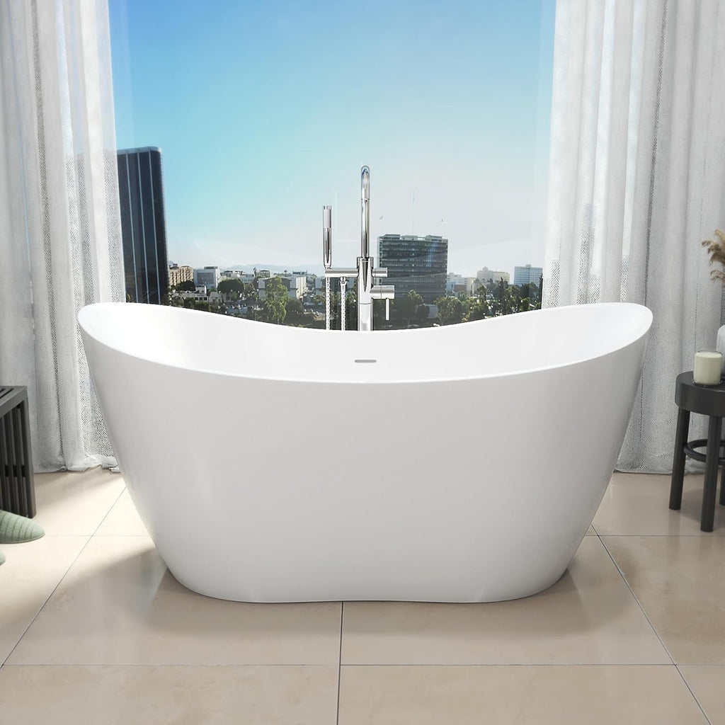 DreamLine Nile 63 inch L x 28 3/8 inch W x 28 3/8 inch H Freestanding Acrylic Bathtub with Brushed Nickel Drain