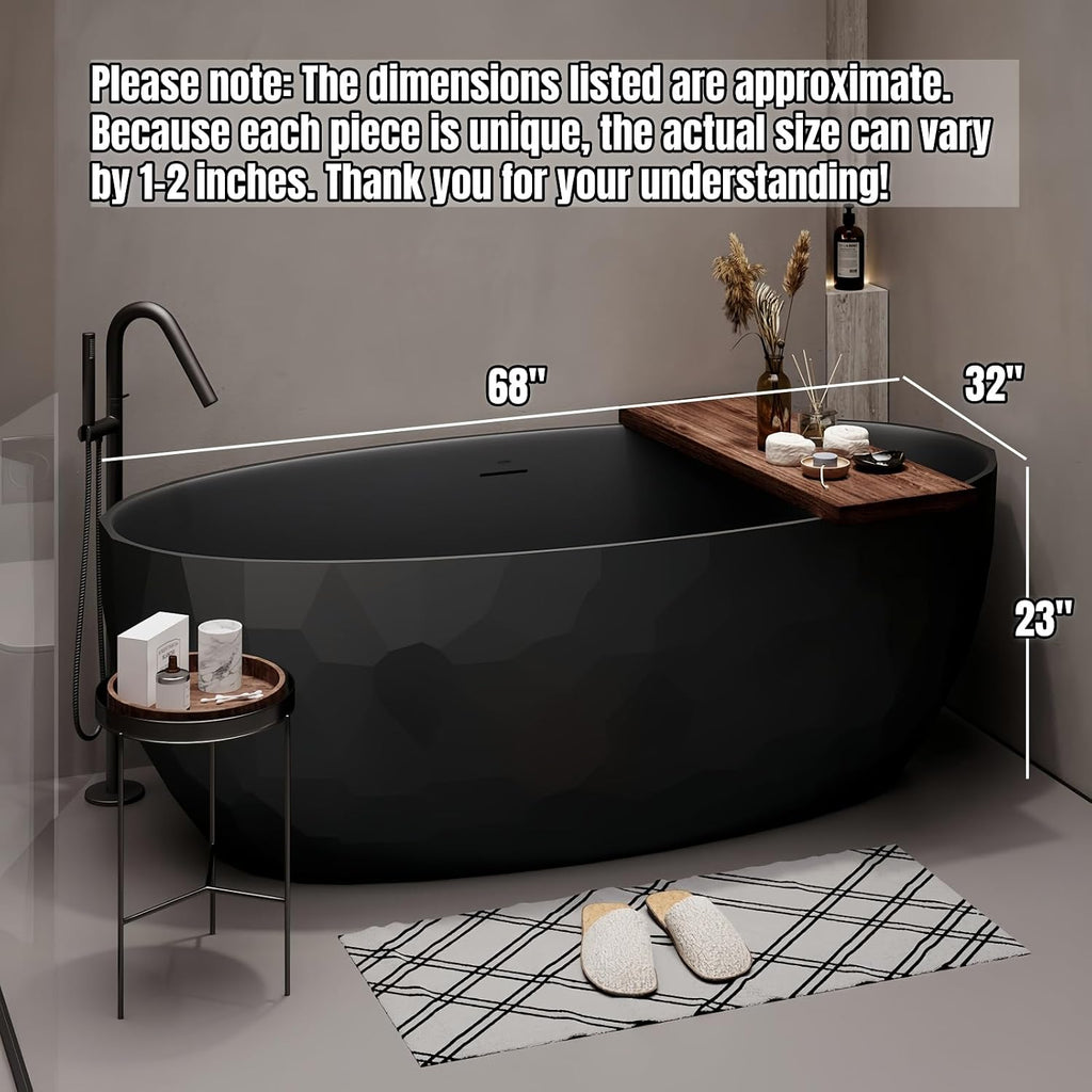 68' Edeyeu Freestanding Bathtub - Extra Deep PMMA Solid Surface Soaking Tub, Modern Free Standing Bathtub, Luxury Stand Alone Soaker Tub Suitable For Apartments, Villas, and Hotels Pink