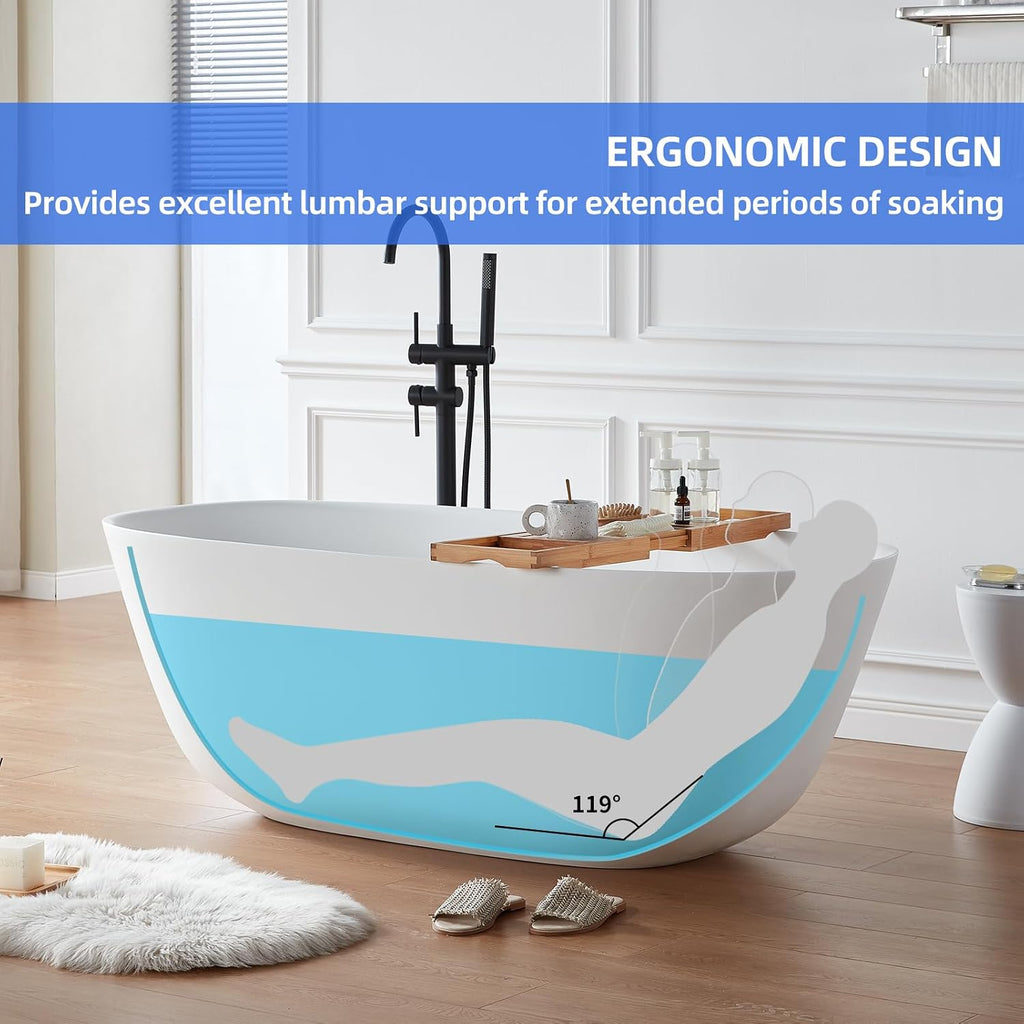Cpingao 71' Stone Resin Freestanding Bathtub, Solid Surface Soaking Tubs, Stand Alone Tub with Pop-up Drain and Overflow, Matte White 8823A-1800