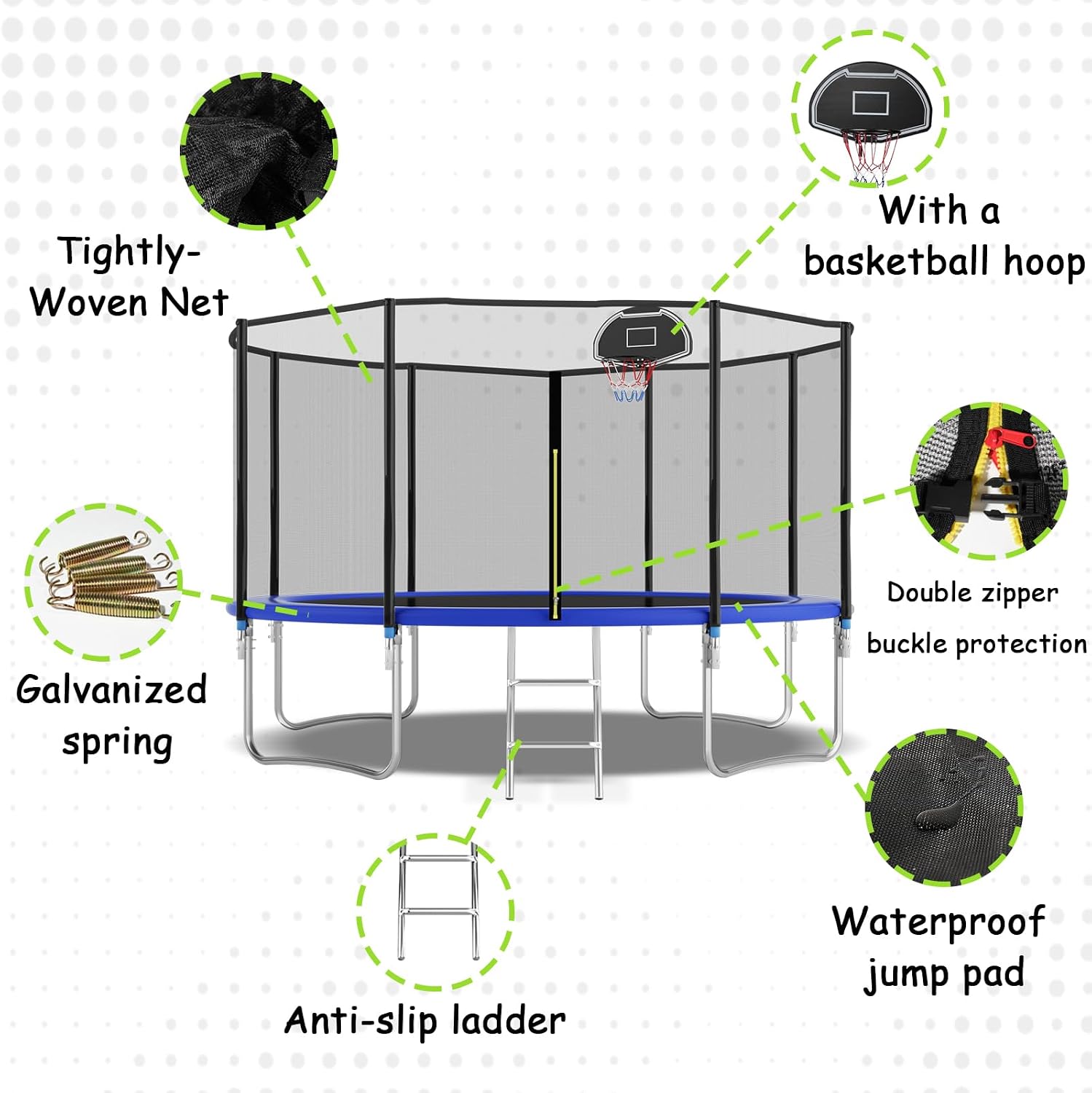 Tranpoline 10FT 12FT 14FT 16FT Tranpoline for Kids with Safety Enclosure Net Recreational Tranpoline for Adults ASTM Approval Backyard Outdoor Tranpoline with Basketball Hoop