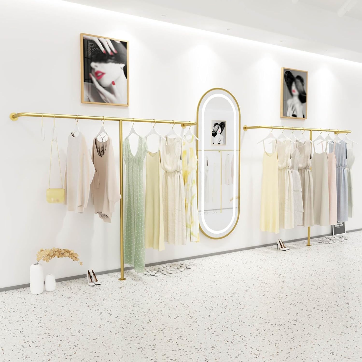 Wall Mounted Industrial Pipe Clothing Rack，home Retail Boutique Clothing Display Stand, Commercial Coat Rack Metal Bedroom Clothing Rod Garment Rack，clothing Hanging Rod for Closet Storage