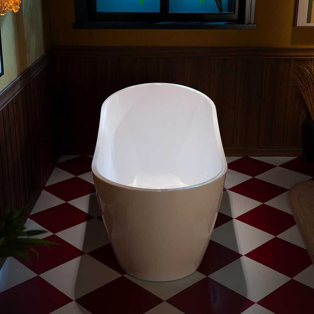 WOODBRIDGE 59' Acrylic Freestanding Bathtub Contemporary Soaking White Tub with Chrome Overflow and Drain,White