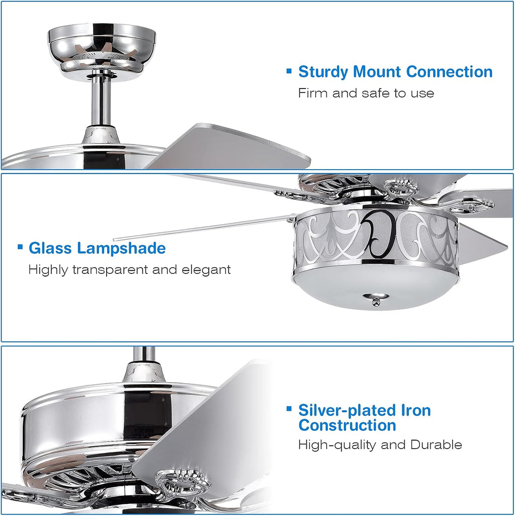 Tangkula 52?Ceiling Fan w/Lights & Remote Control, Lighting Fan w/5 Reversible Blades, 3 Wind Speed, Timer Function, Fan Lamp Suitable for Living Room, Bedroom (Silver)