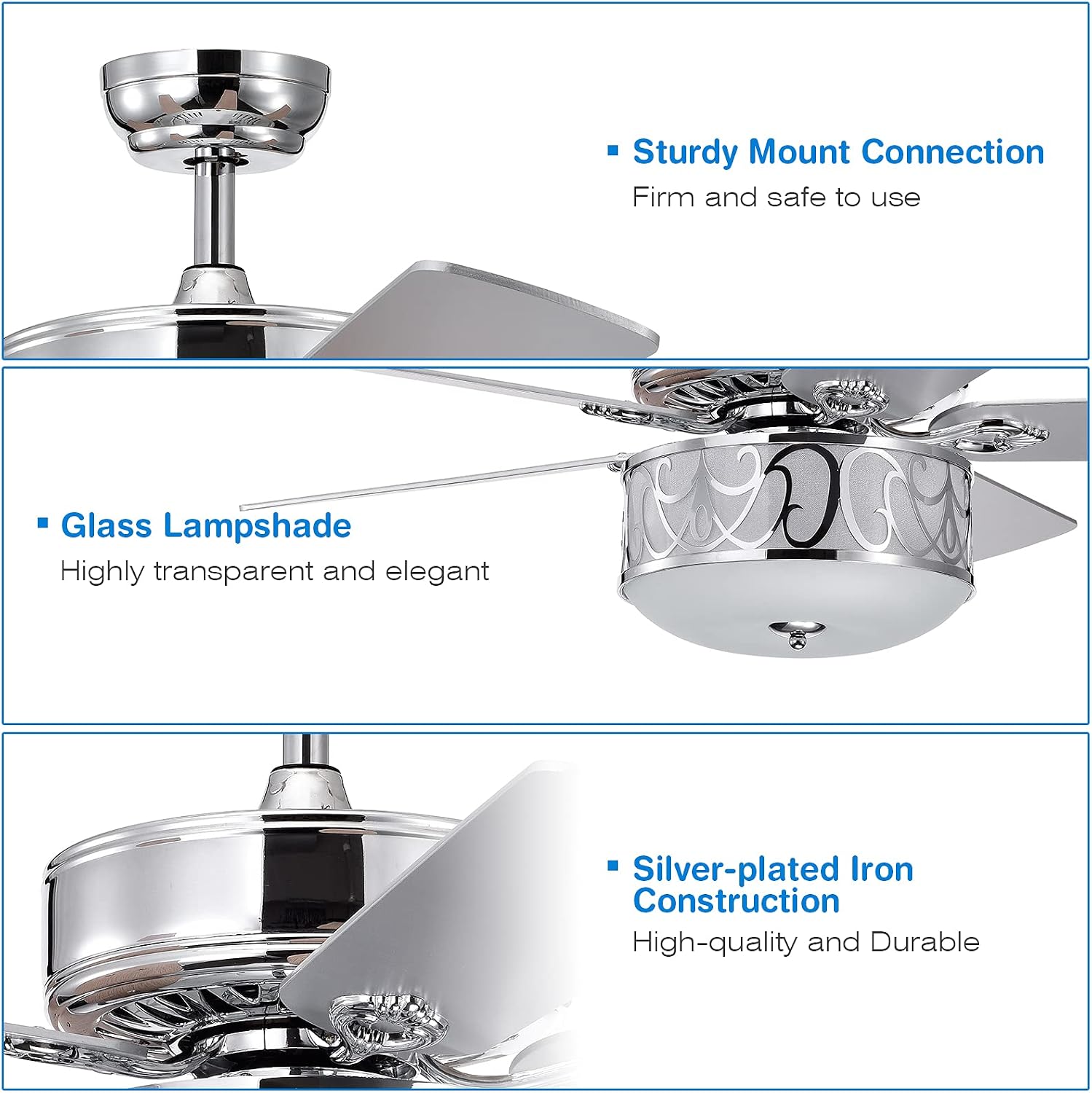 Tangkula 52?Ceiling Fan w/Lights & Remote Control, Lighting Fan w/5 Reversible Blades, 3 Wind Speed, Timer Function, Fan Lamp Suitable for Living Room, Bedroom (Silver)