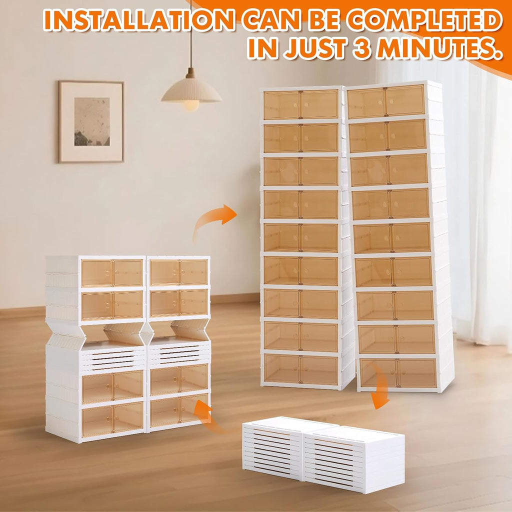 Collapsible Shoe Rack Organizer Foldable Shoe Cabinet with Doors, Large Plastic Folding Shoe Cabinet, Easy Assembly Shoe Shelves Organizer for Entryway (9Tiers,2Groups,36Pairs)