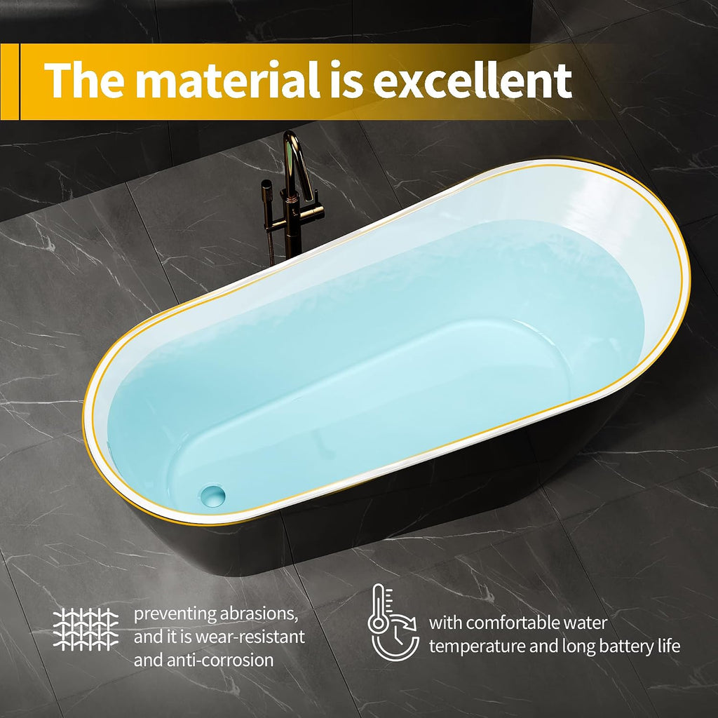 59 Inch Freestanding Bathtub, Acrylic Deep Soaking Tub, Chrome Overflow and Drain, Non-Slip Standalone Bath Tub for Bathroom, cUPC Certified, Ergonomic Modern Bath for Bathrooms
