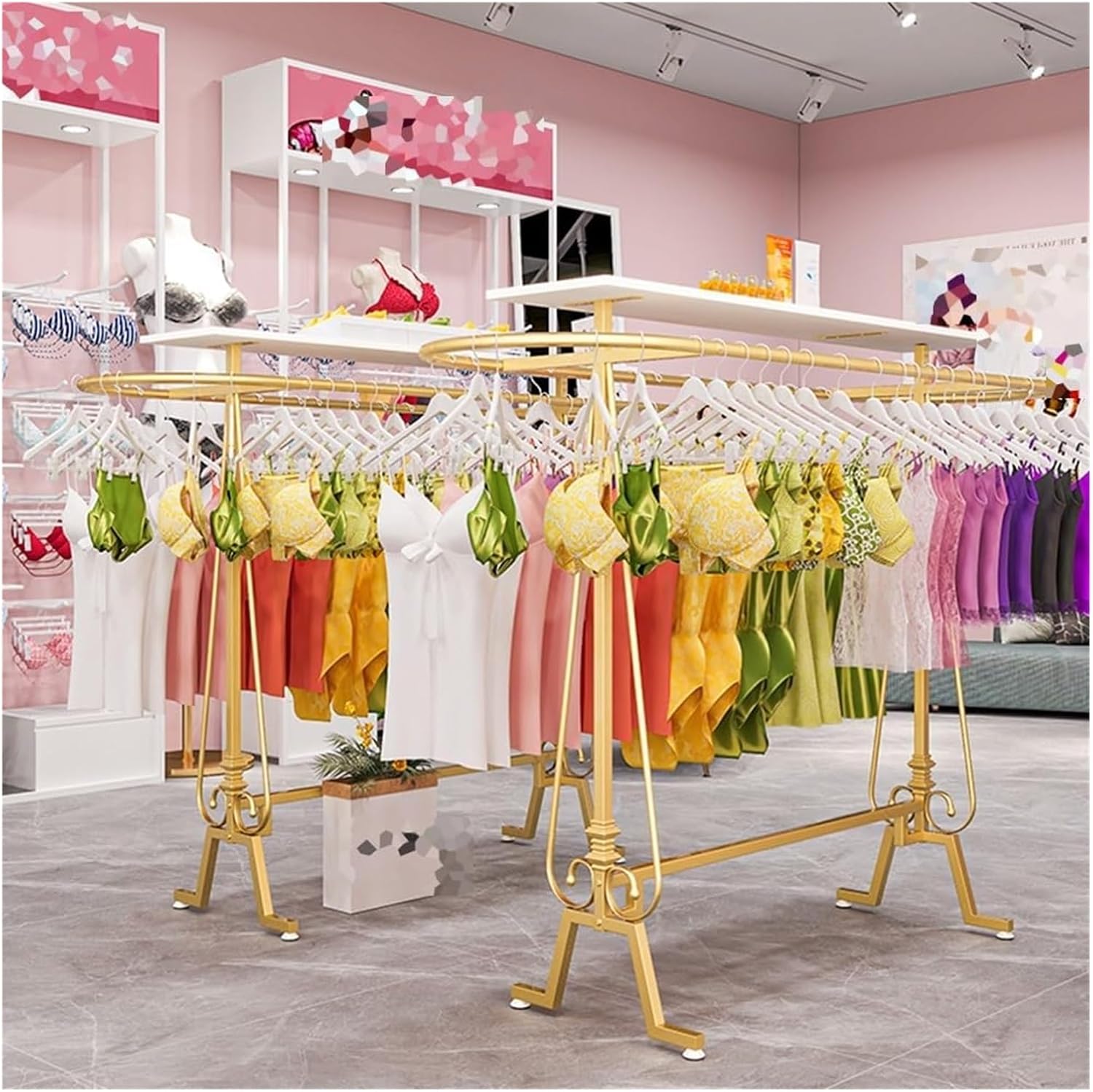 Clothes Rail Garment Rack Underwear Display Stands, Freestanding Double Sided Round Clothing Store Boutiques Retail Lingerie Garment Rack for Bra/Swimsuit/Sock Organ