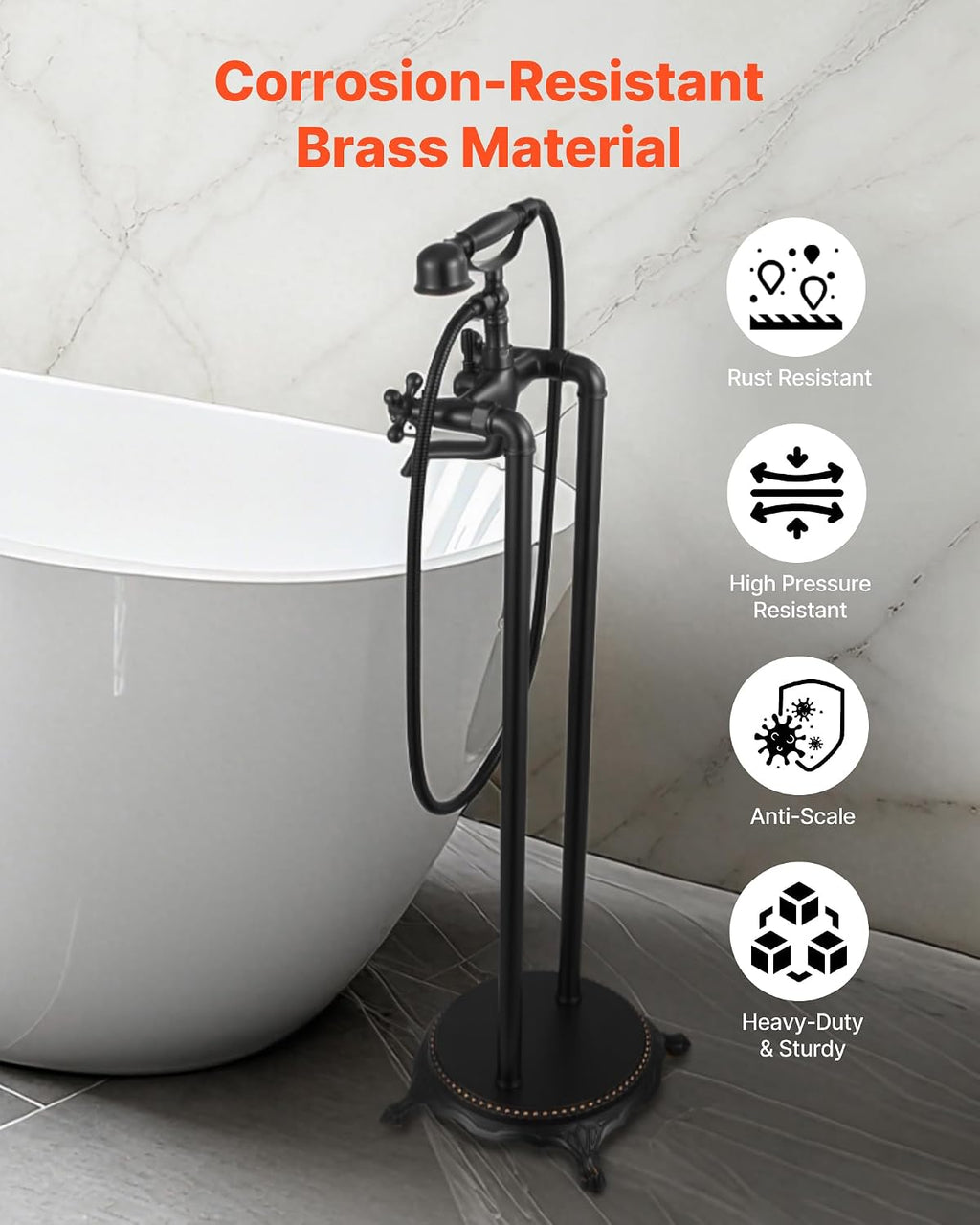 VEVOR Clawfoot Bathtub Faucet, Freestanding Tub Faucets with Handheld Shower, Vintage Oil-Rubbed Bronze Tub Filler Faucet Shower Kit with 360° Rotation Spout & 59-inch Long Hose for Bathtubs