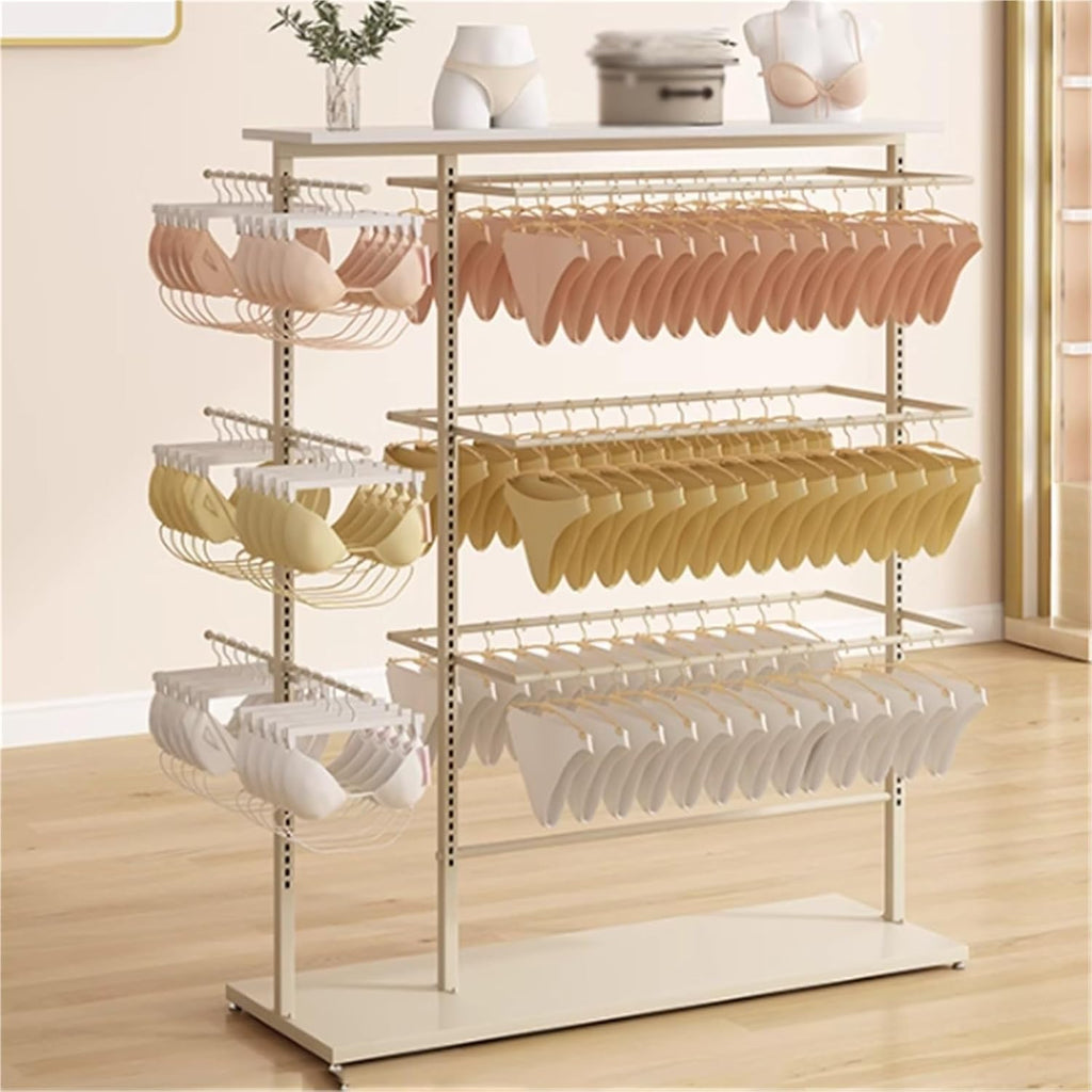 Two-sided Underwear Display Stand, Metals, Lingerie Garment Rack, Retail Sock Show shelves, Supermarkets Commercial Clothing Store Shelf, for Bras, Shorts, Hats(A,100 * 40 * 135cm)
