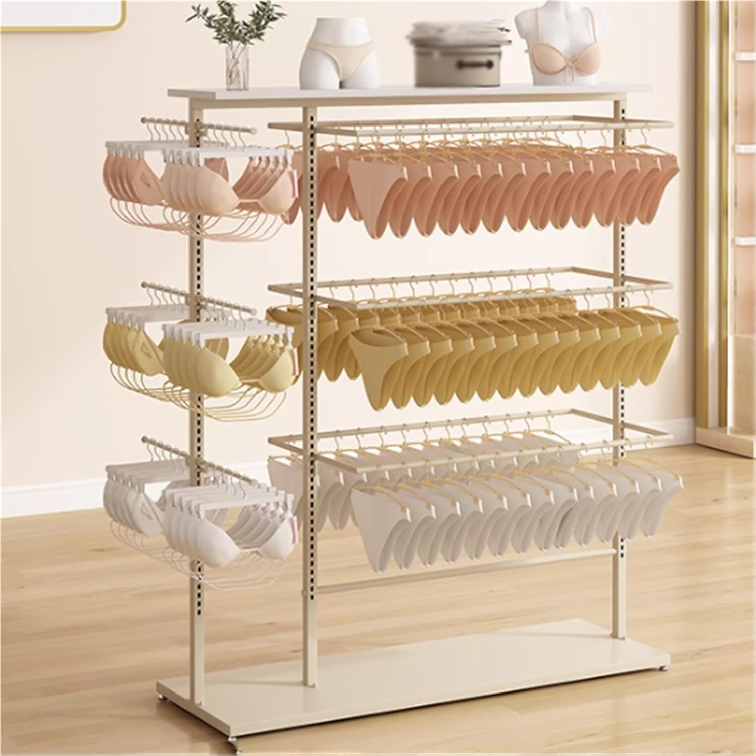 Two-sided Underwear Display Stand, Metals, Lingerie Garment Rack, Retail Sock Show shelves, Supermarkets Commercial Clothing Store Shelf, for Bras, Shorts, Hats(A,100 * 40 * 135cm)