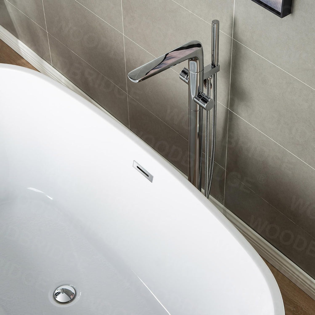 WOODBRIDGE Contemporary Single Handle Floor Mount Freestanding Tub Filler Faucet with Hand shower in Chrome Finish,F0013CH