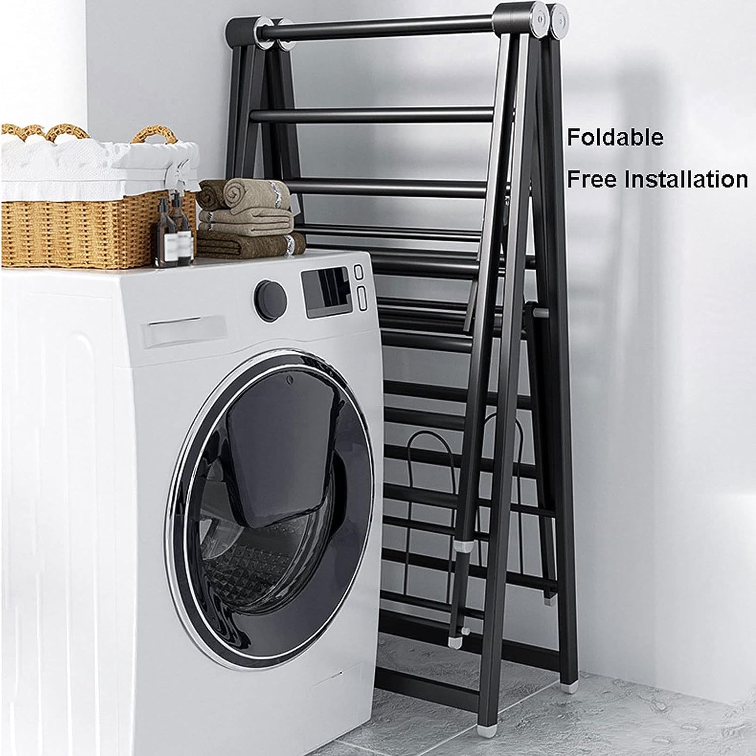 Laundry Drying Rack Floor Aluminum Alloy Clothes Drying Rack Collapsible Hanger Large Capacity Compact Hanging Racks for Garment Balcony Bedroom(130cm/51in)