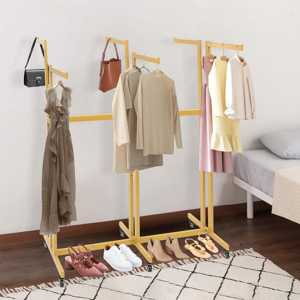 Heavy Duty Garment Rack, Height-Adjustable Clothing Rack with 6 Arms, Floor Standing with Wheels, 165 lbs Load Capacity for Hanging Clothes