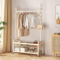 Heavy-Duty Clothes Rack With Wheels,Garment Rack With Storage Shelves And Coat/Hat Hooks,Hanging Racks For Clothes,Freestanding Rolling Clothing Organizer For Bedroom Storage(White,100cm(39.4in))