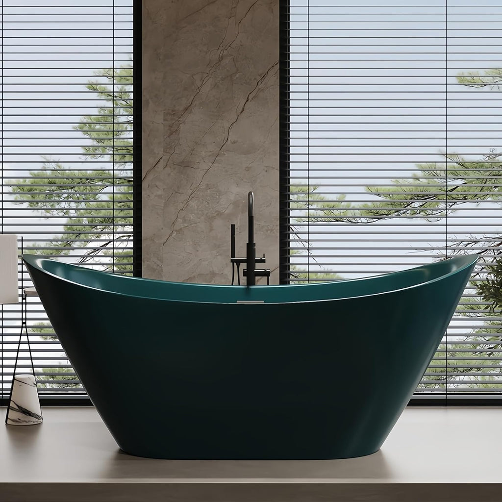 72' Edeyeu Stylish Freestanding Bathtub - Modern Soaker Tub With Double Backrest, Extra Deep Soaking Tub for Full Immersion Bathing, Ergonomically Designed Freestanding Bathtubs with Drain Green