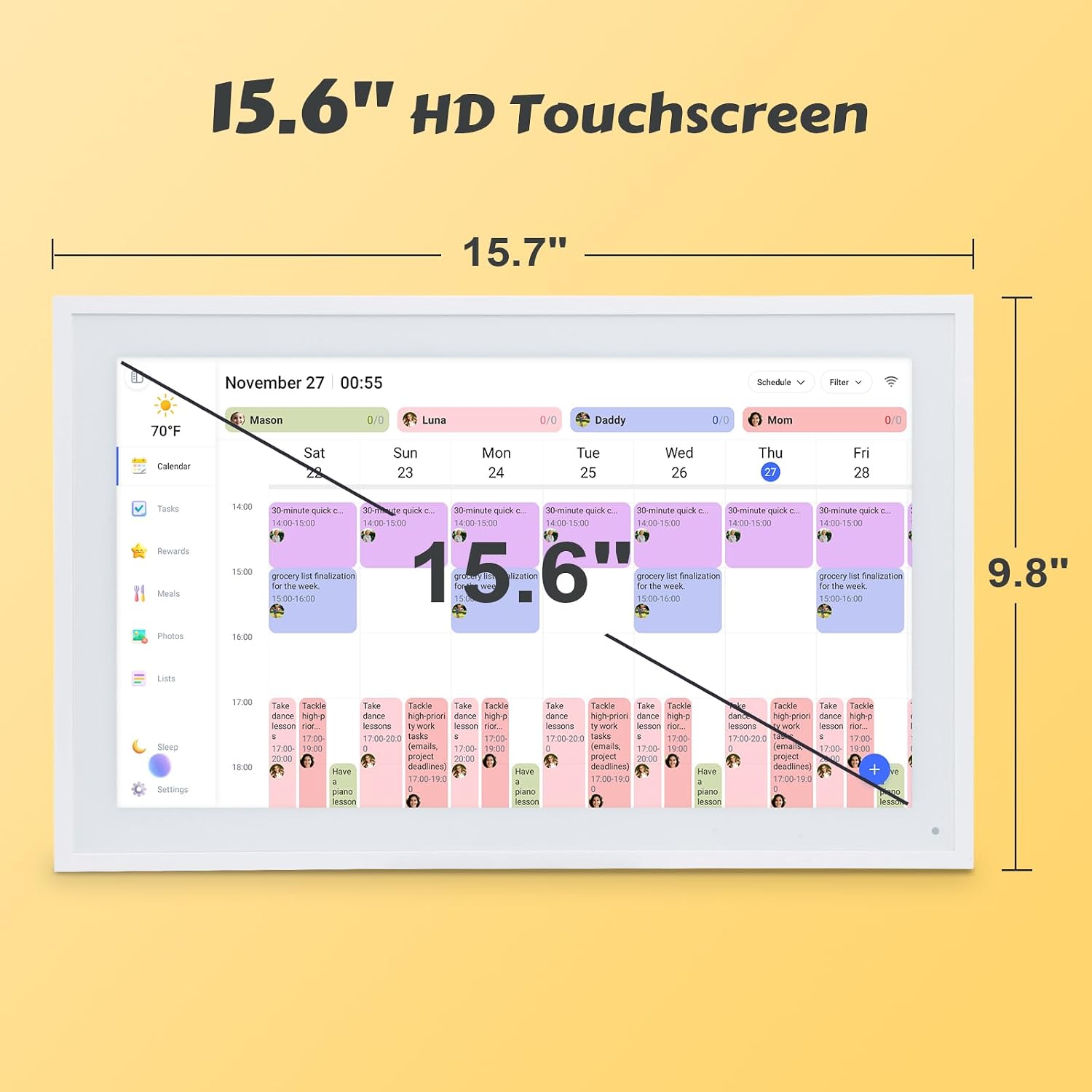 COMIX 15.6' Smart Digital Wall Calendar - WiFi Family Organizer with Sync Google/Outlook/Apple Calendar, Touchscreen Meal Planner & Chore Chart, Digital Photo Frame for Home & Office