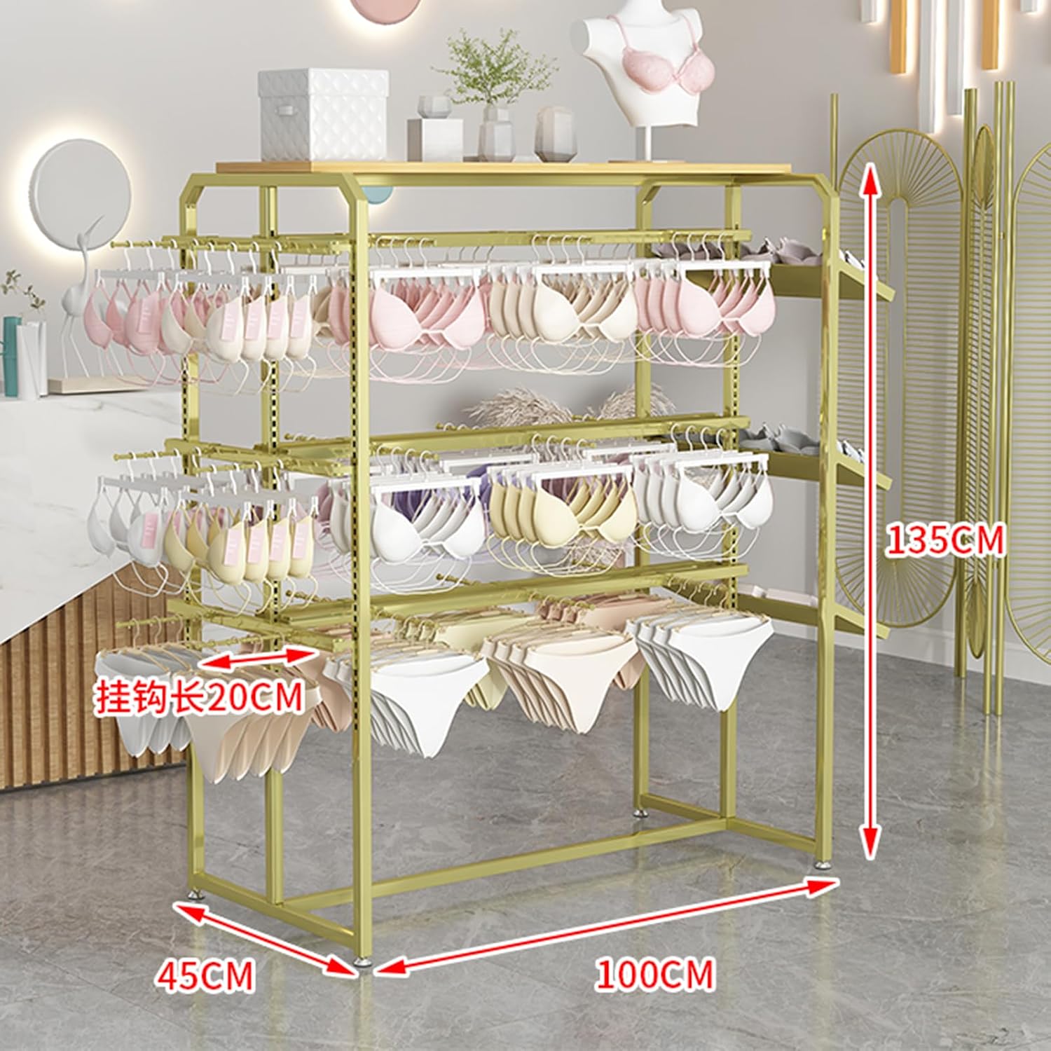 Display Stand Retail Store Garment Rack Clothing Hanger, Underwear Panty Rack Shorts Bra Display Stand, Metal Hanging Rack for Boutique Mall